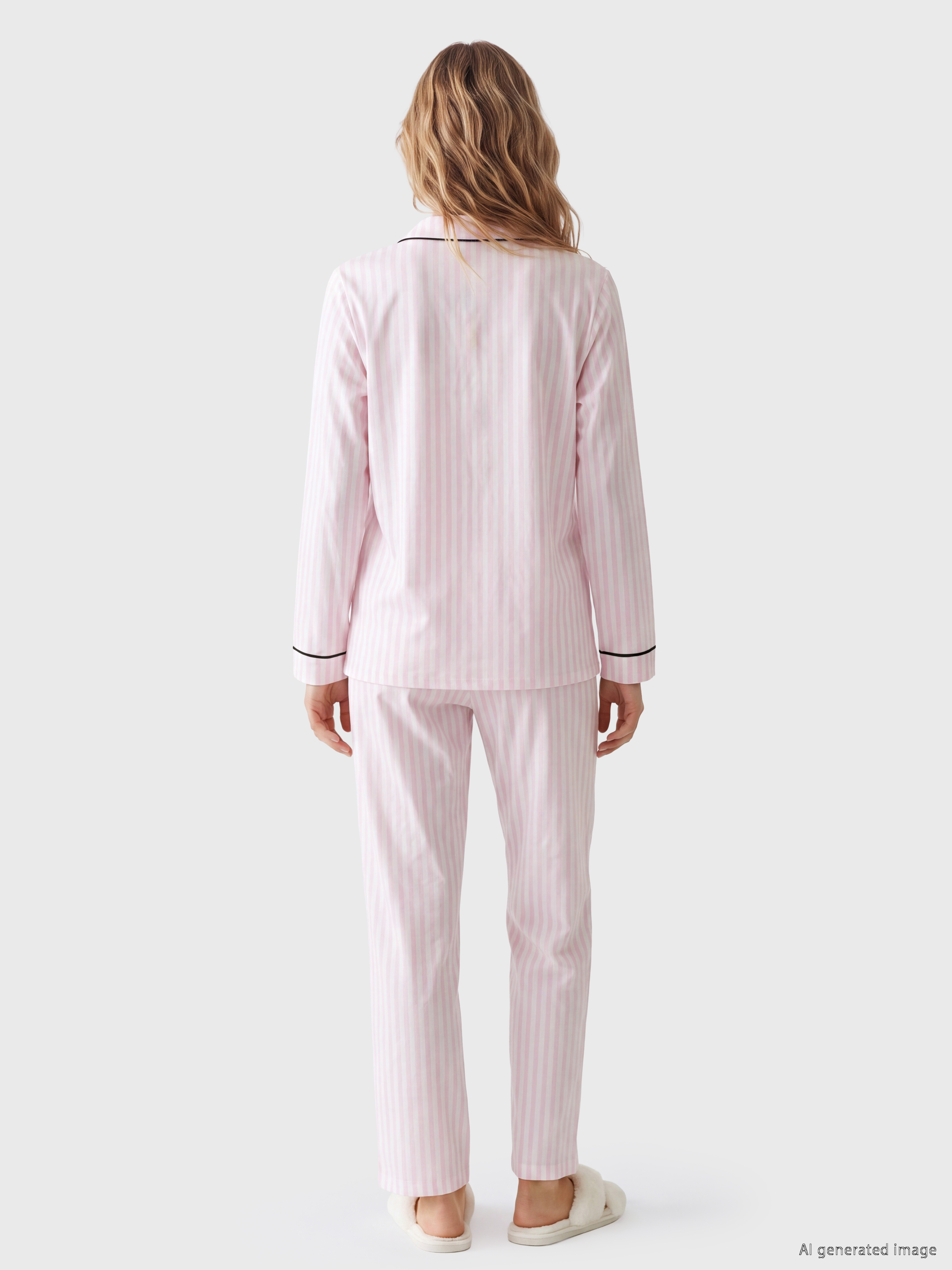 LCW DREAM Gömlek Yaka Çizgili Kadın Pijama Takım görsel 4