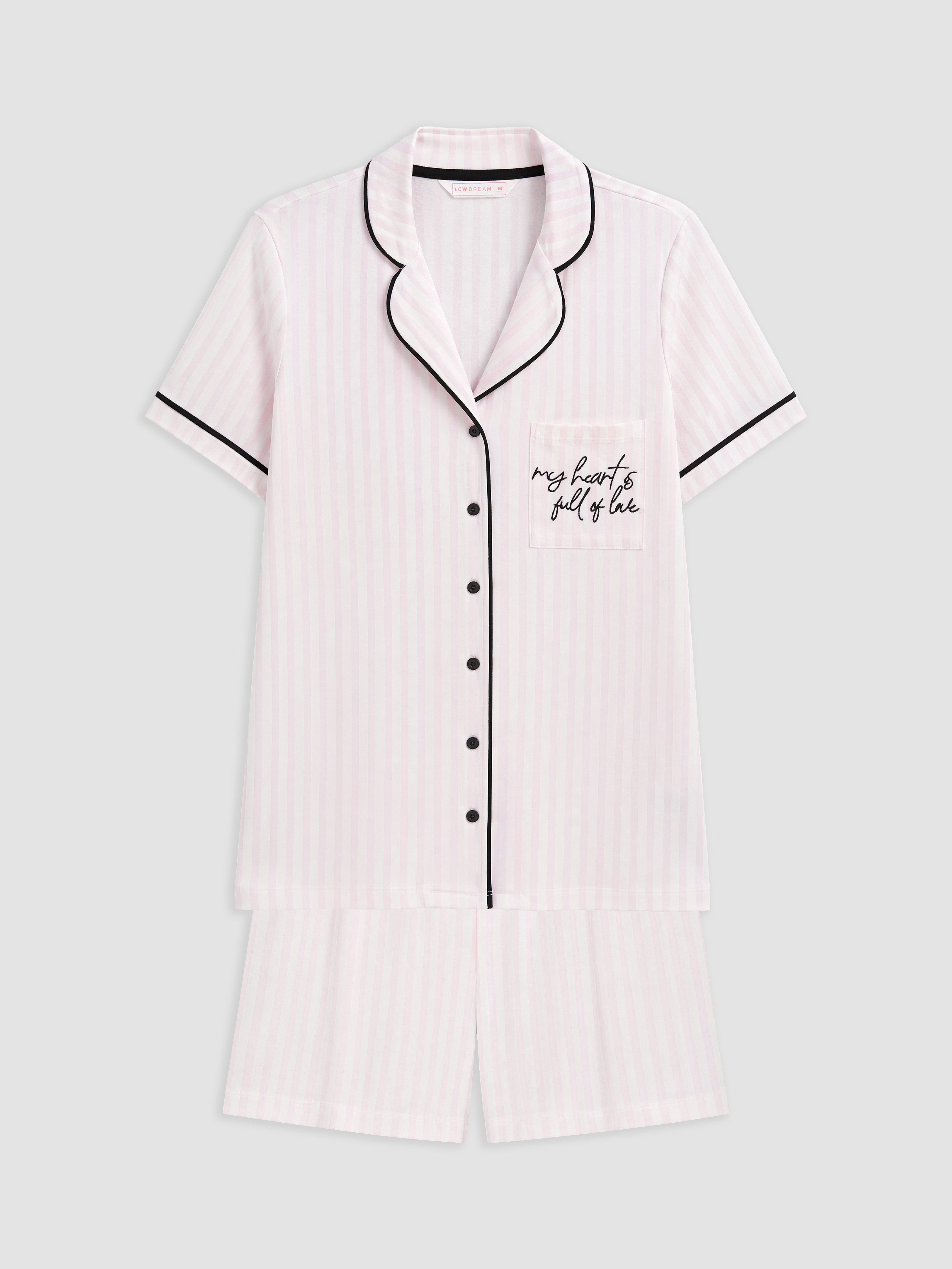 LCW DREAM Çizgili %100 Pamuklu Kadın Şortlu Pijama Takımı görsel 5