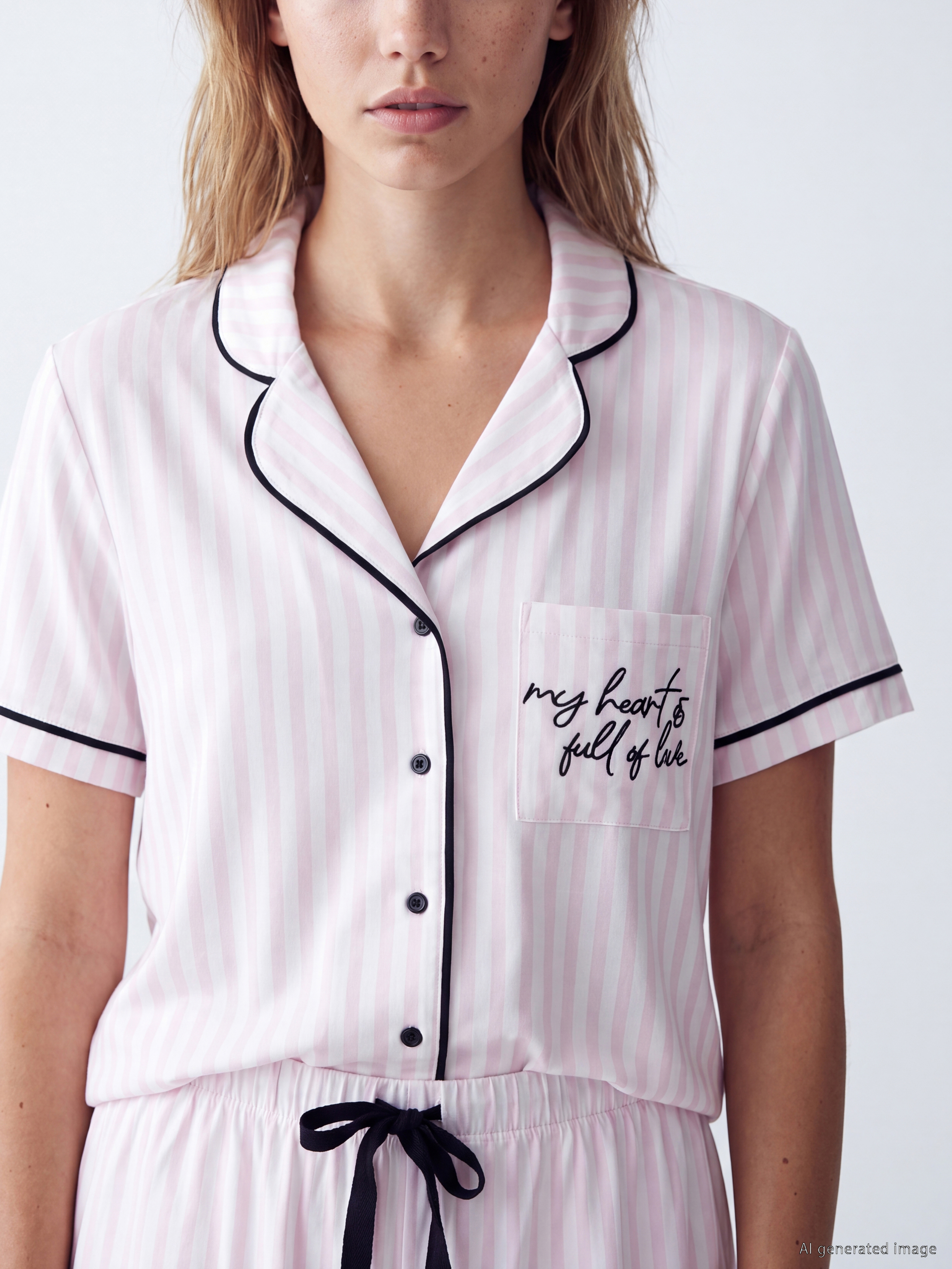 LCW DREAM Çizgili %100 Pamuklu Kadın Şortlu Pijama Takımı görsel 3