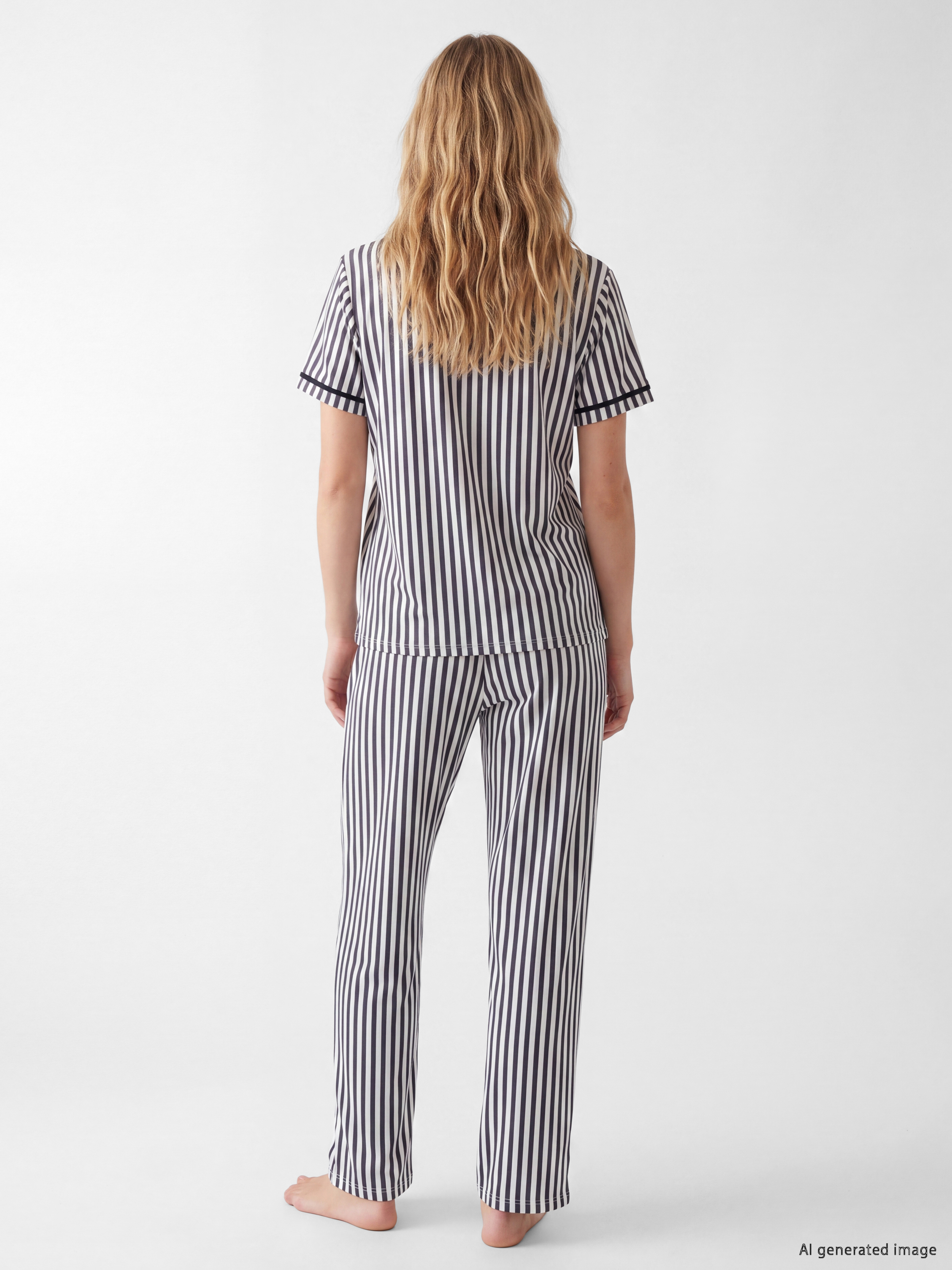 LCW DREAM Gömlek Yaka Çizgili Kadın Pijama Takımı görsel 4