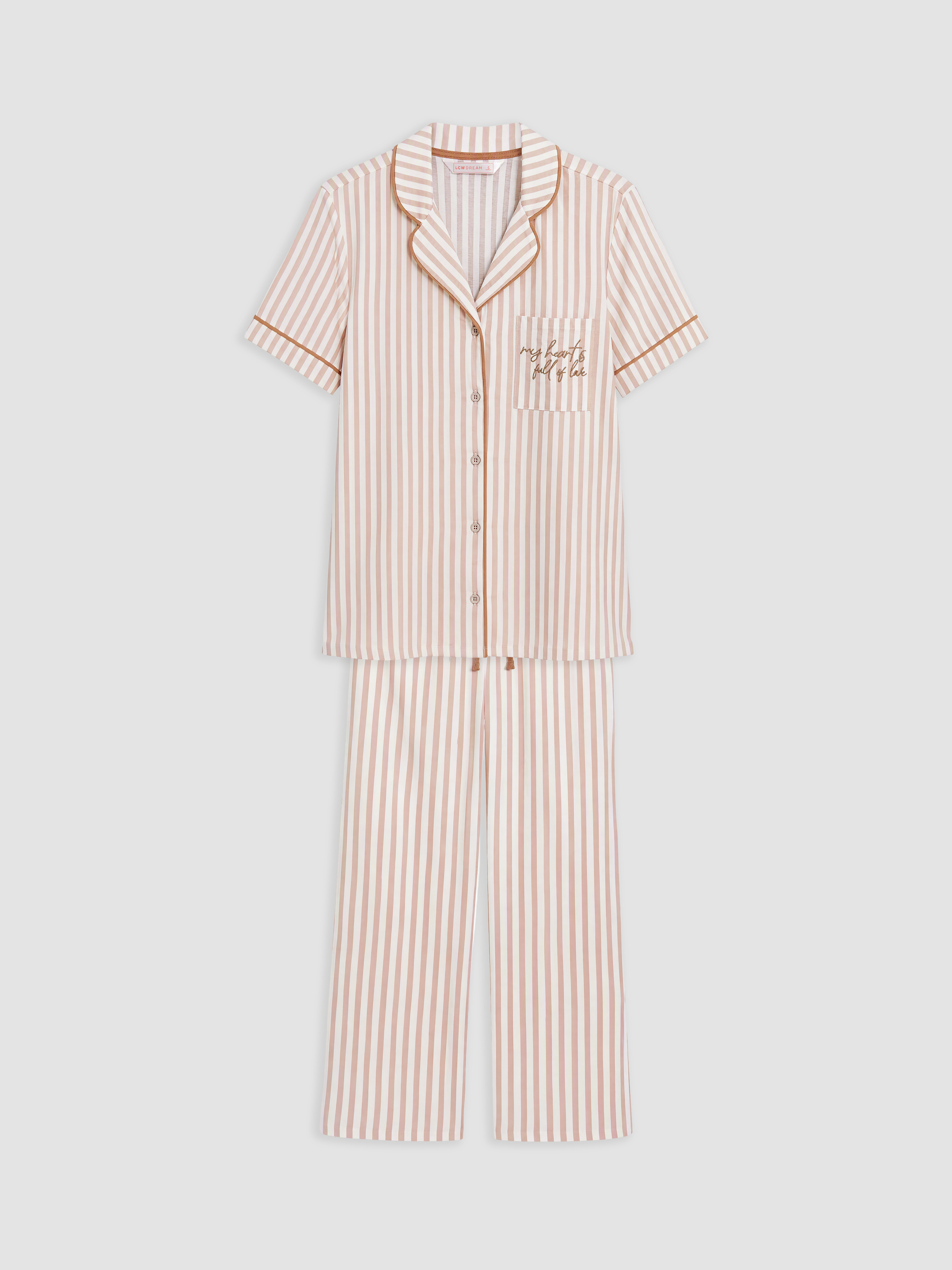 LCW DREAM Gömlek Yaka Çizgili Kadın Pijama Takımı görsel 8