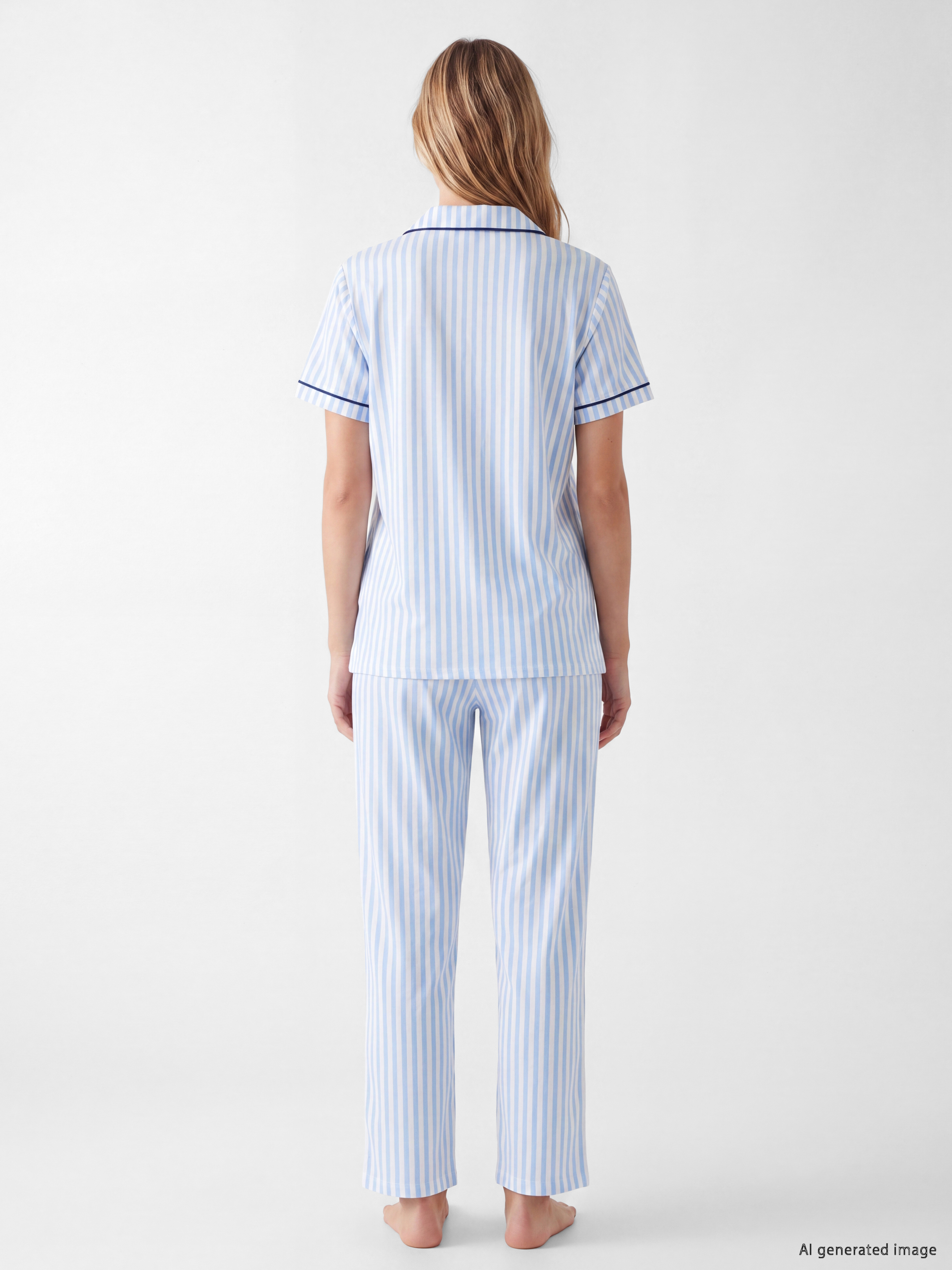 LCW DREAM Gömlek Yaka Çizgili Kadın Pijama Takımı görsel 4