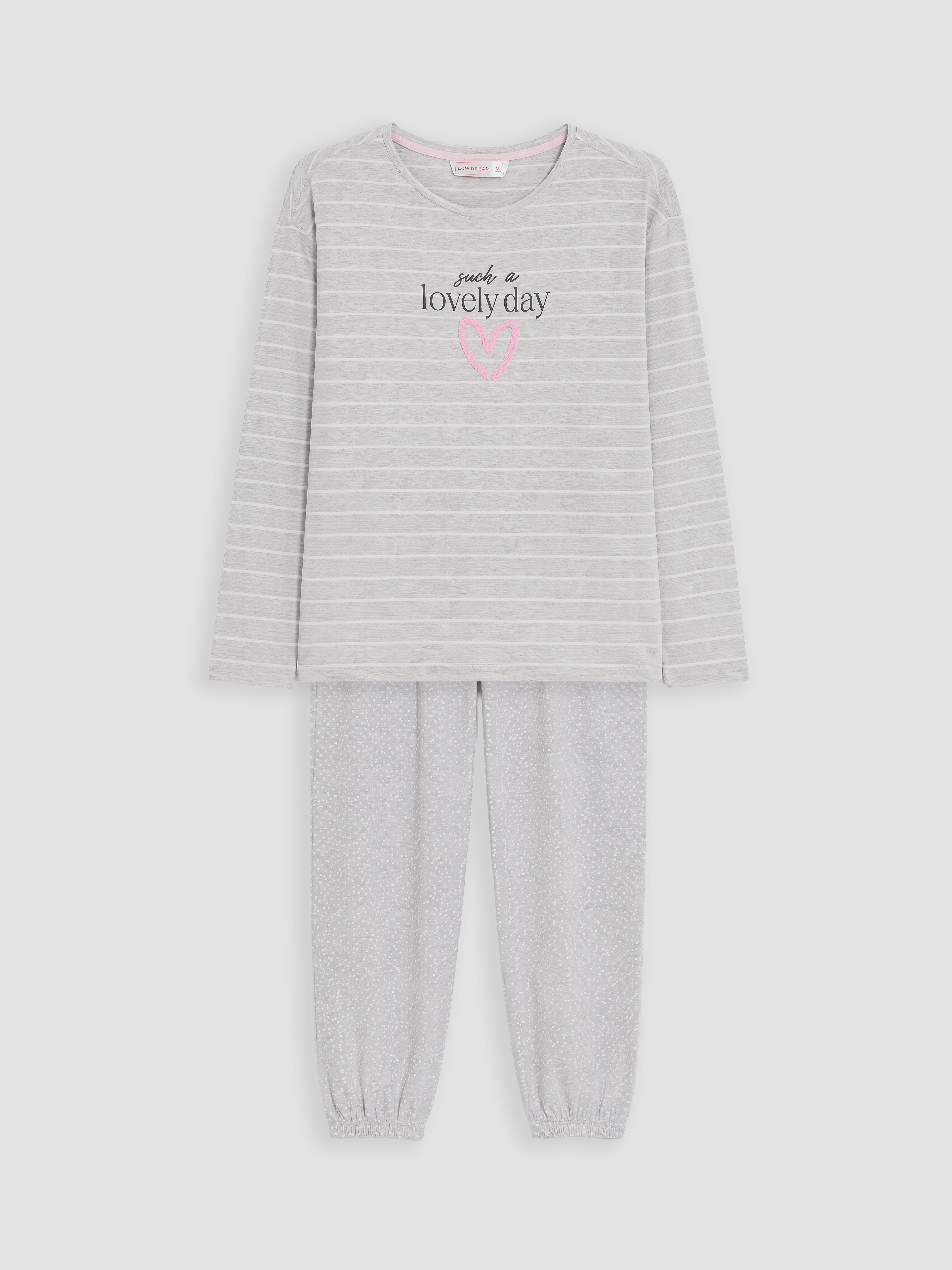 LCW DREAM Bisiklet Yaka Çizgili Kadın Pijama Takımı görsel 5