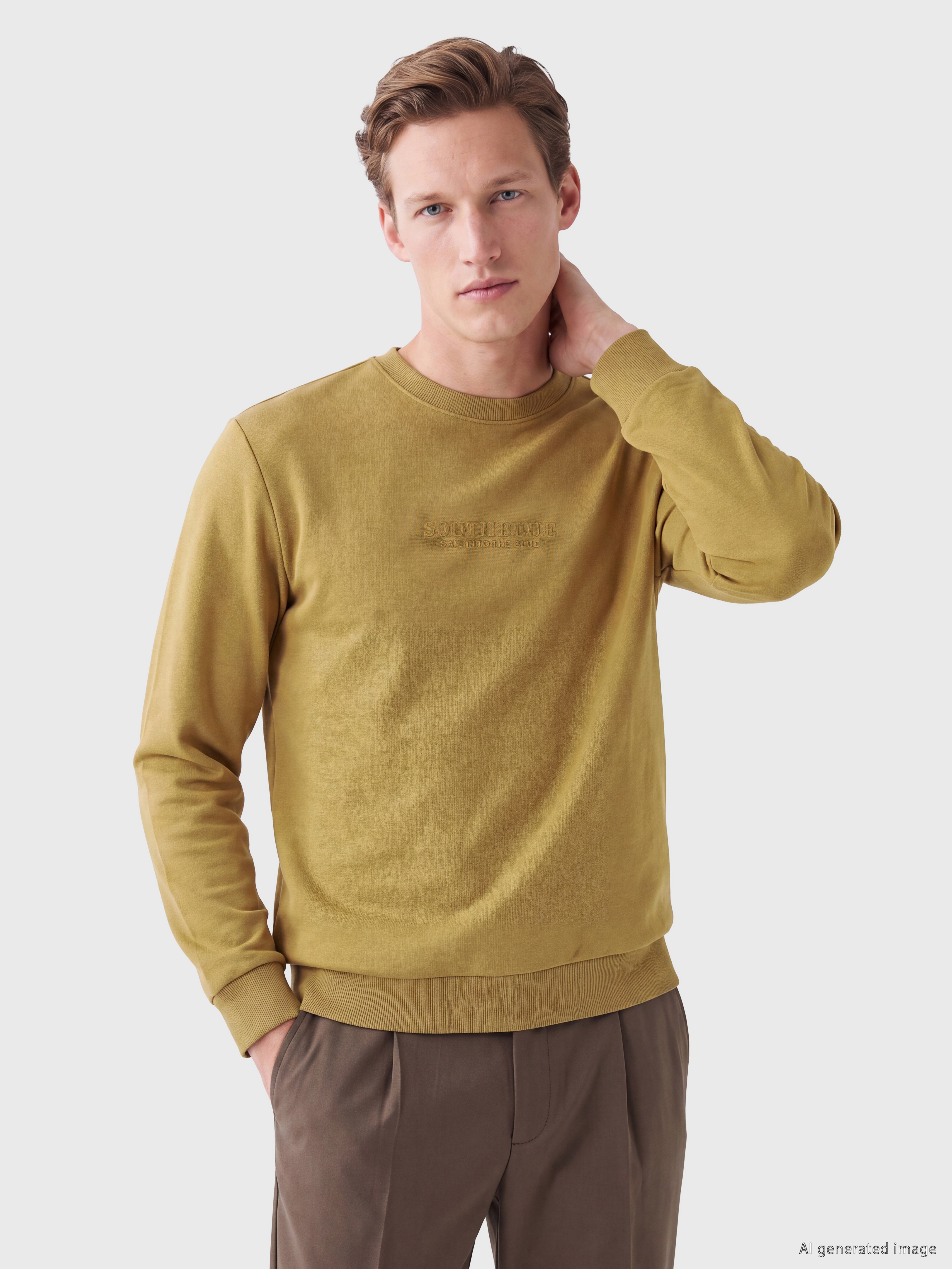 SOUTHBLUE Bisiklet Yaka Nakışlı Erkek Kalın Sweatshirt