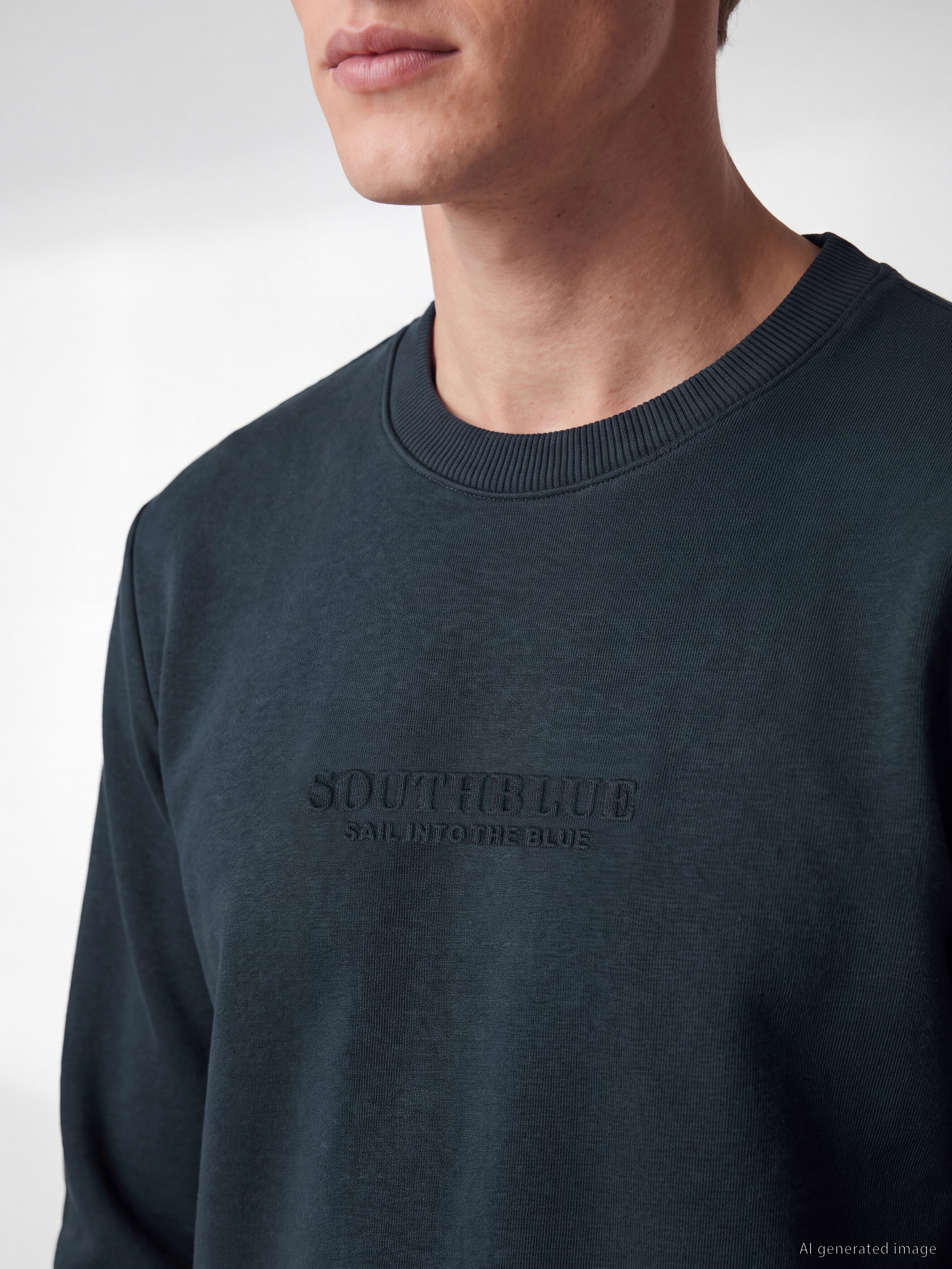 SOUTHBLUE Bisiklet Yaka Nakışlı Erkek Kalın Sweatshirt görsel 3