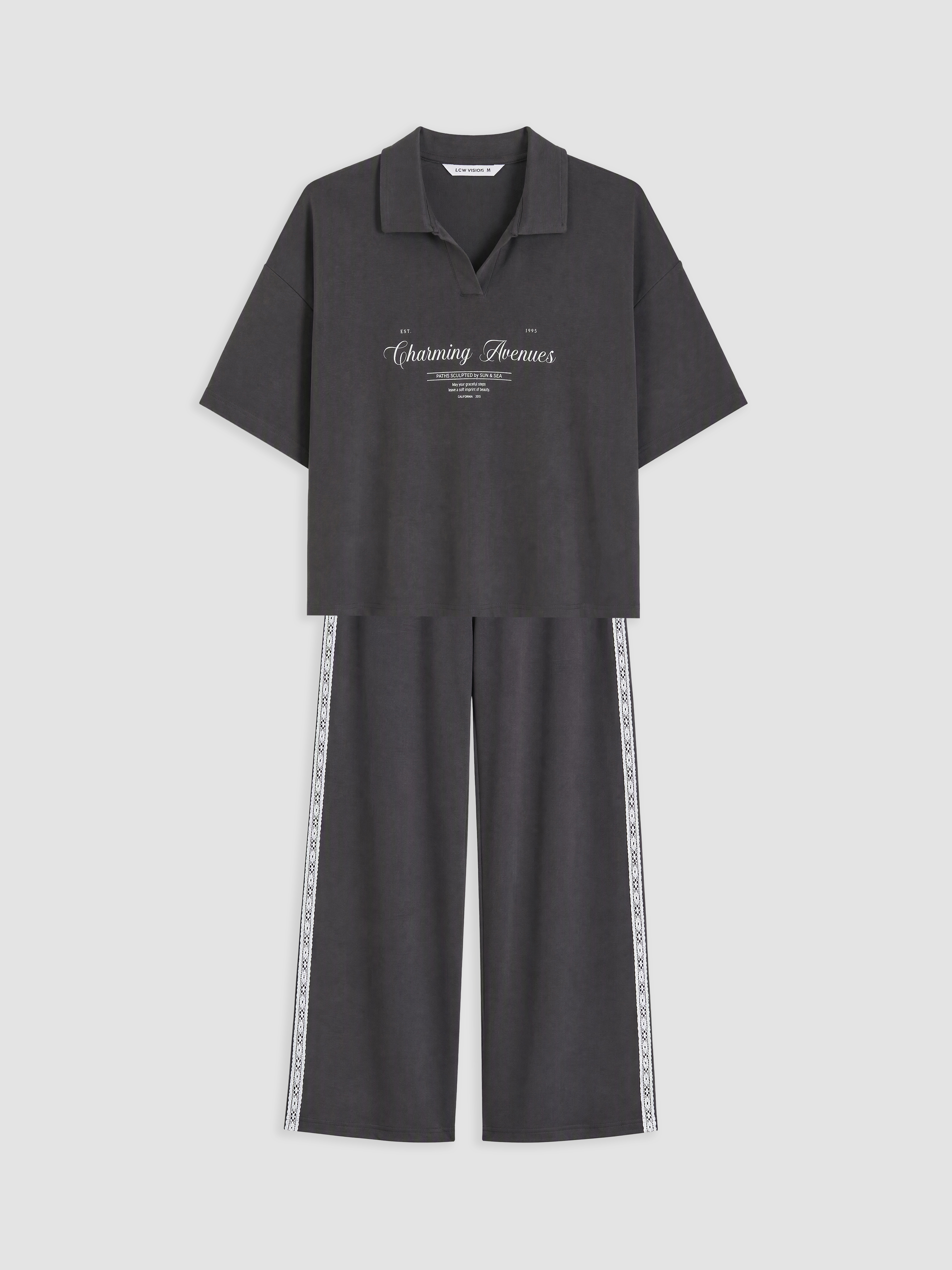 LCW Young Polo Yaka Baskılı Kadın Pijama Takım görsel 5