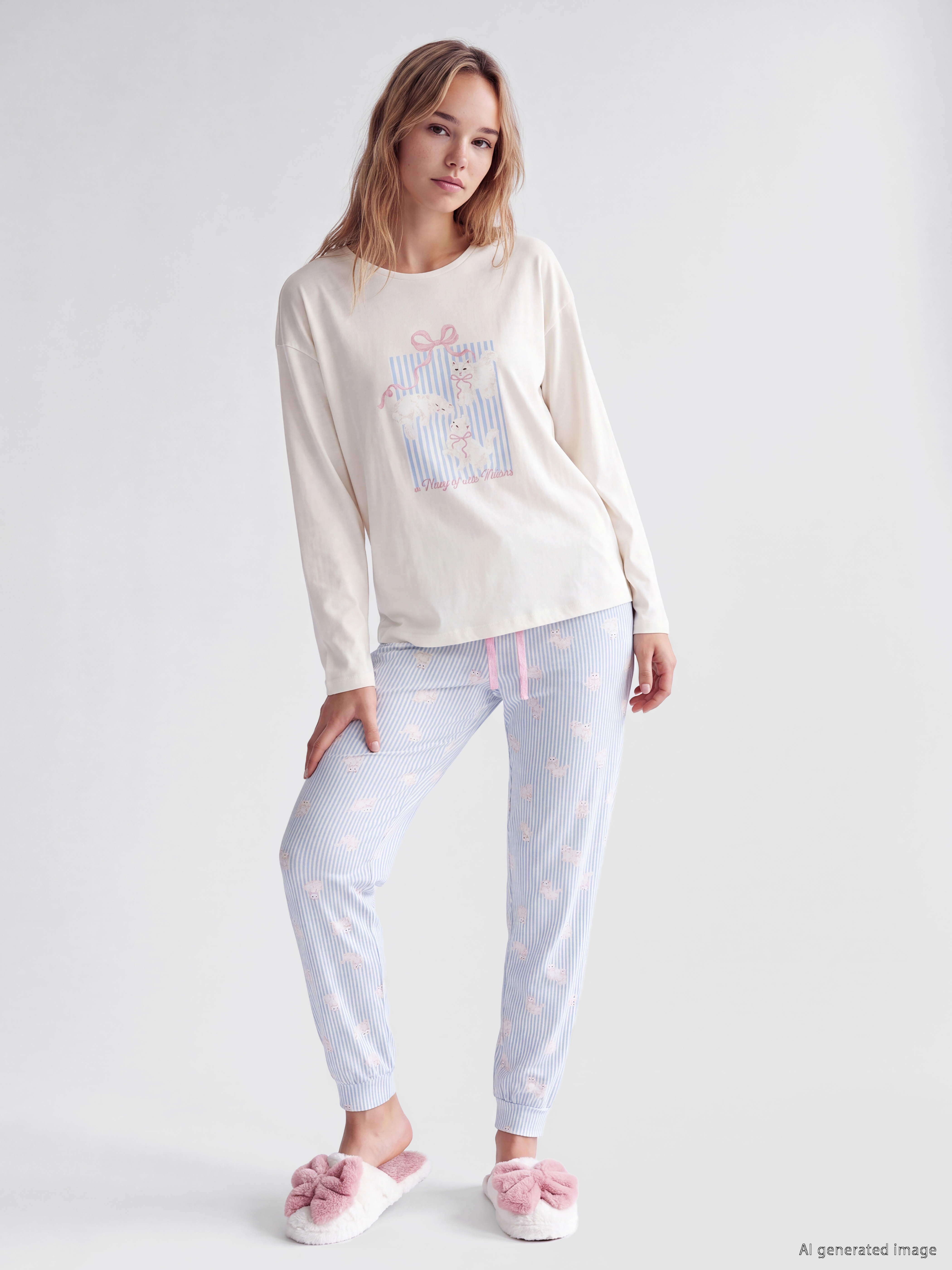 LCW DREAM Bisiklet Yaka Baskılı Kadın Pijama Takımı