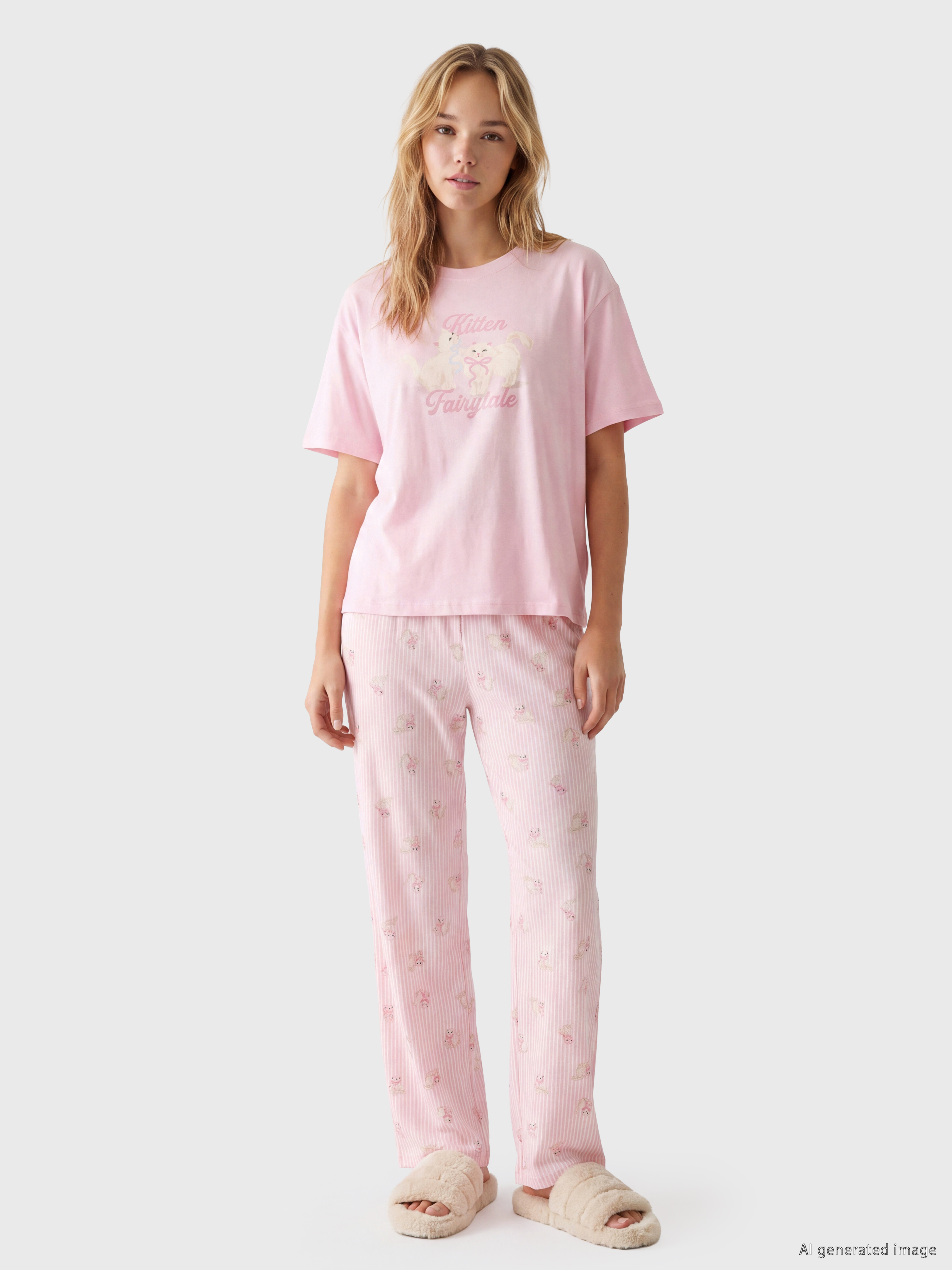 LCW DREAM Bisiklet Yaka Baskılı Kadın Pijama Takımı