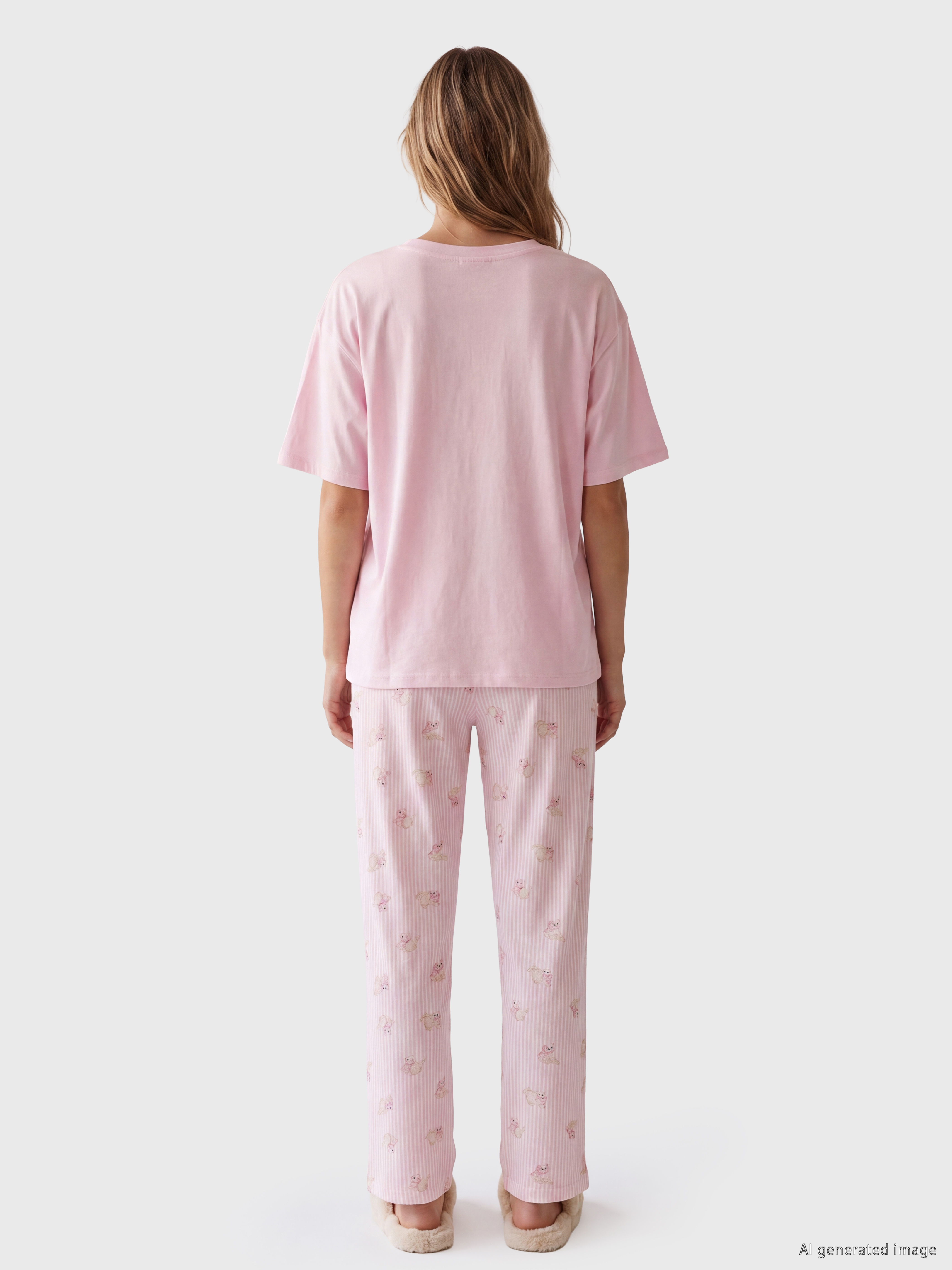 LCW DREAM Bisiklet Yaka Baskılı Kadın Pijama Takımı görsel 4