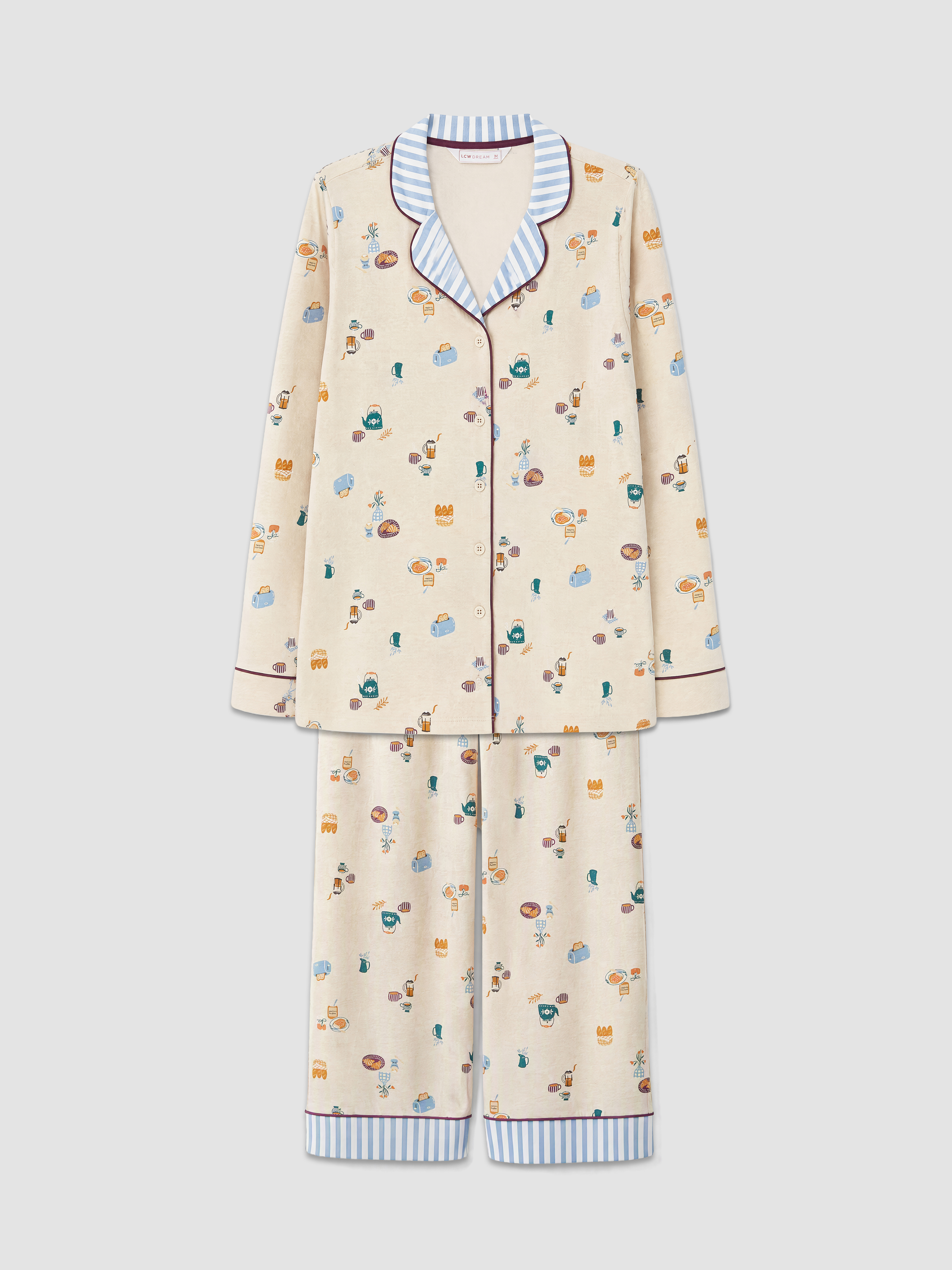 LCW DREAM Gömlek Yaka Baskılı Kadın Pijama Takımı görsel 6