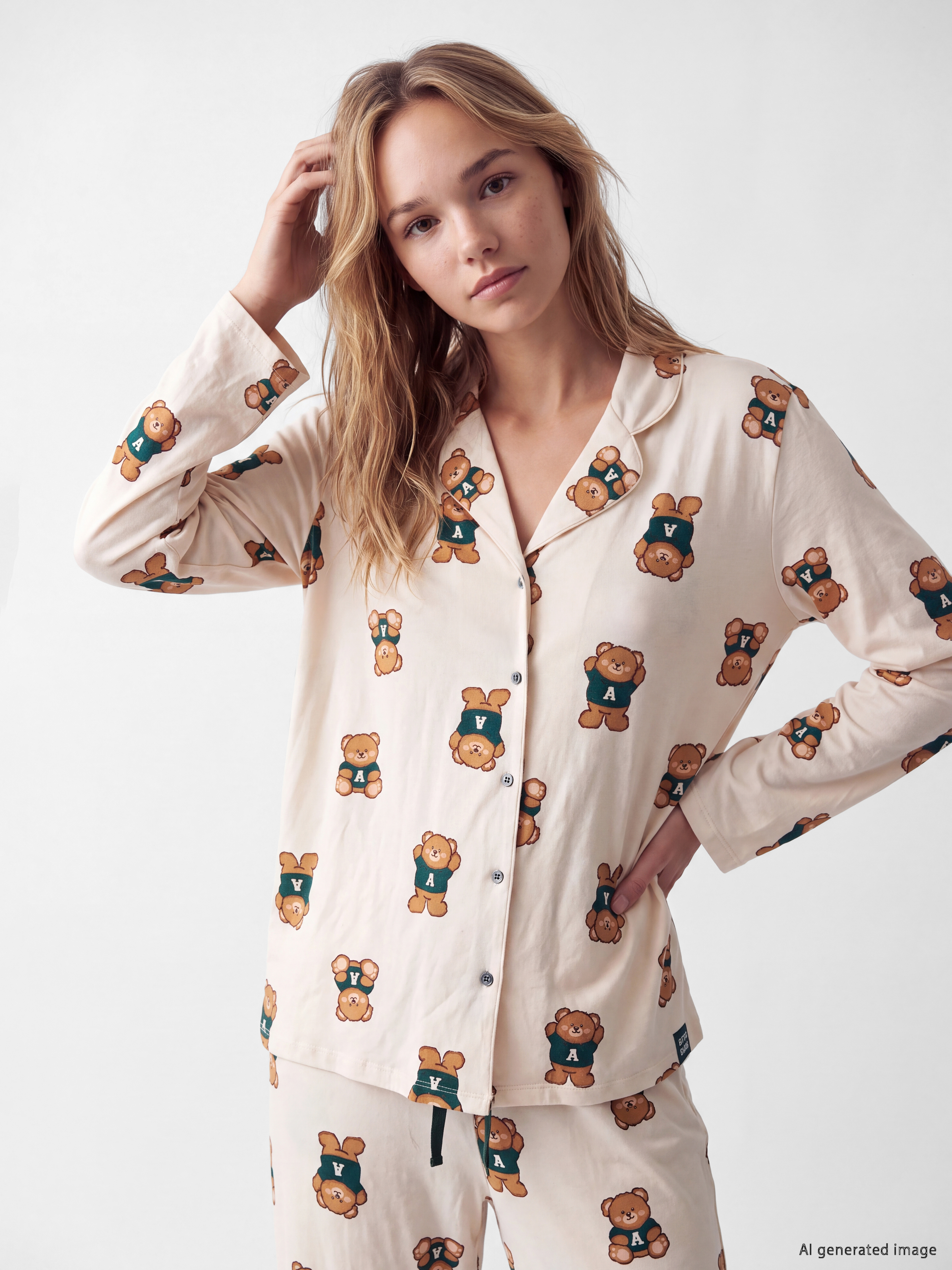 LCW Young Gömlek Yaka Baskılı Kadın Pijama Takımı görsel 2