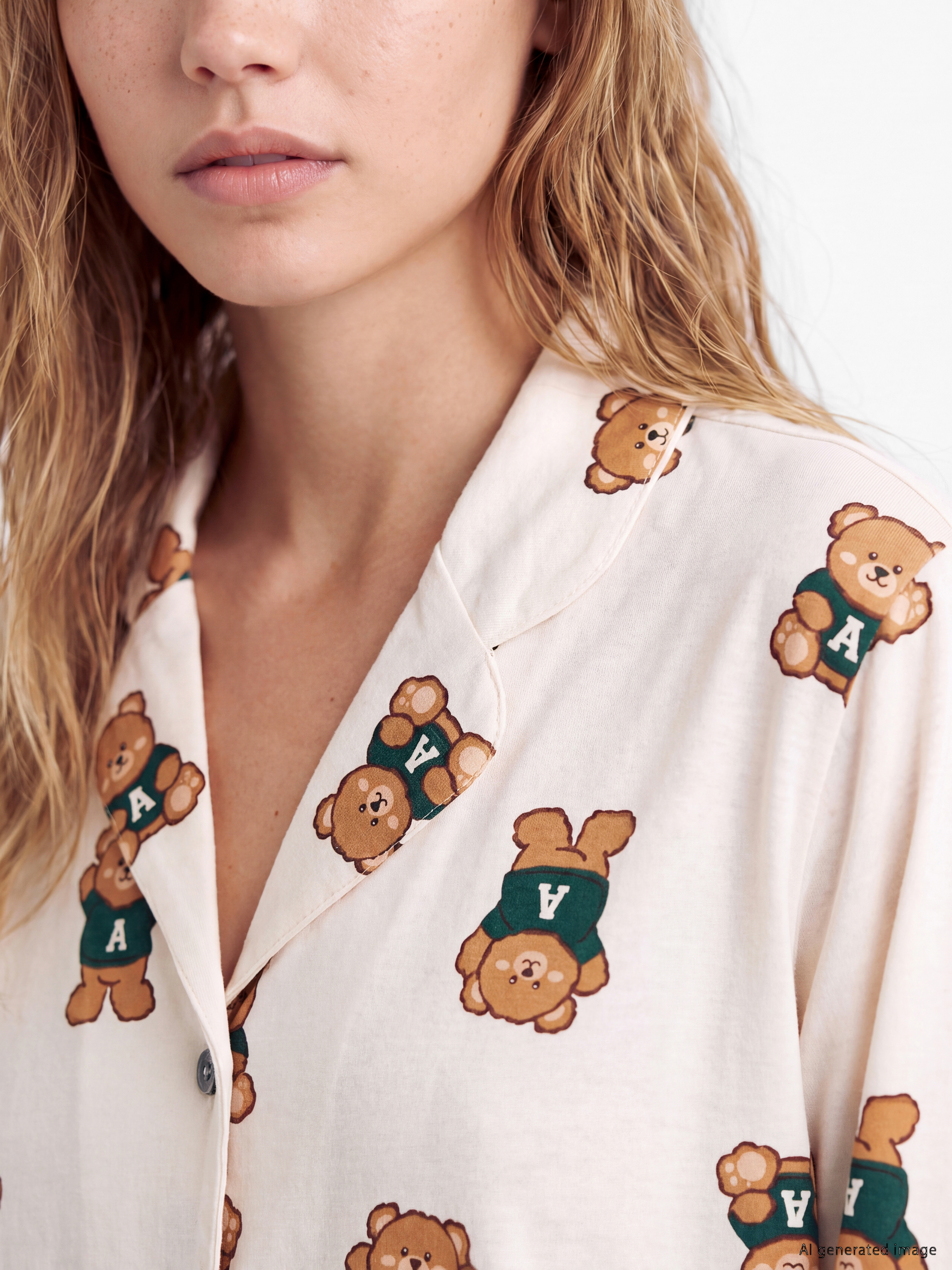 LCW Young Gömlek Yaka Baskılı Kadın Pijama Takımı görsel 3