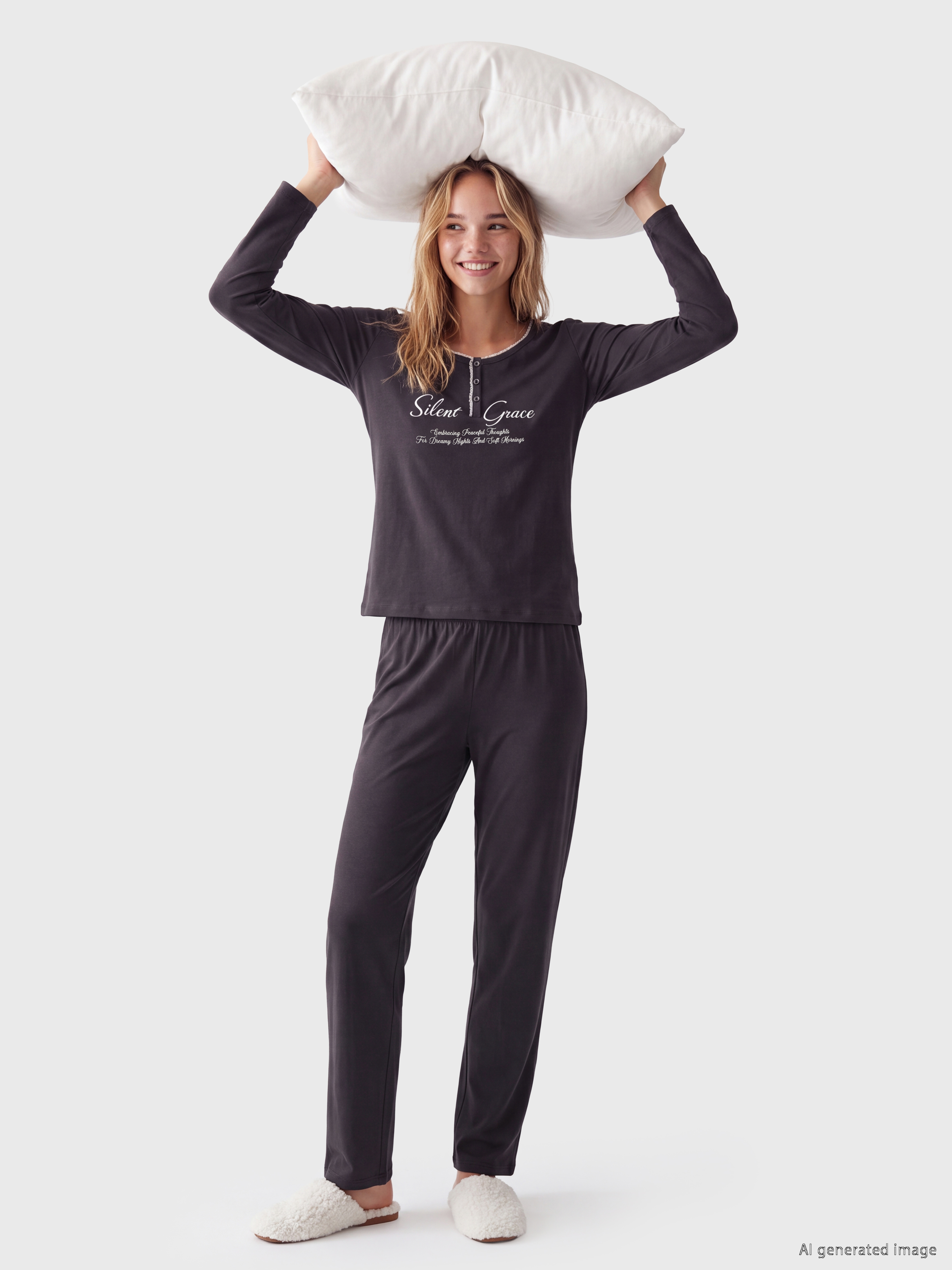 LCW DREAM Bisiklet Yaka Baskılı Kadın Pijama Takımı görsel 2