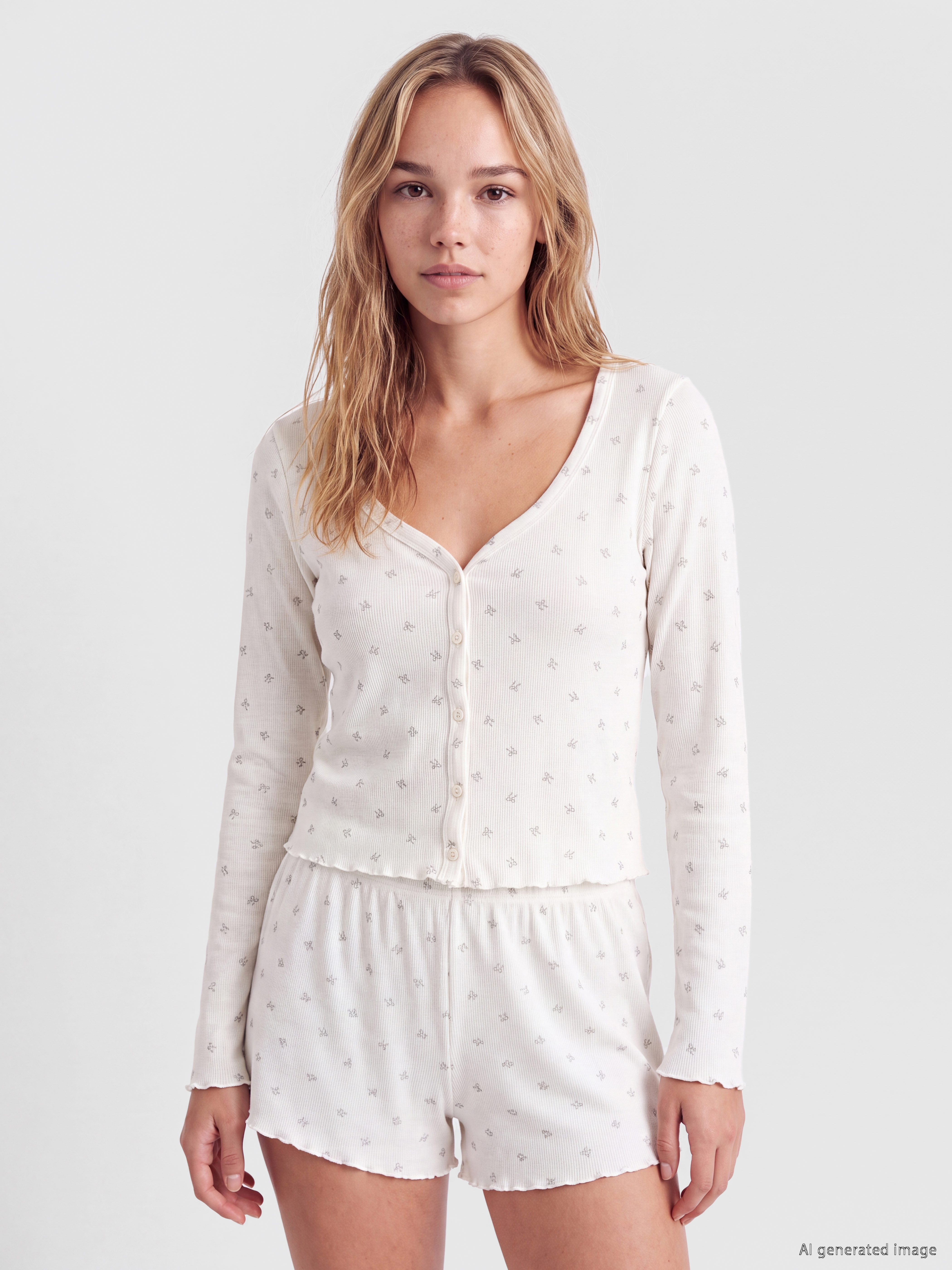 LCW DREAM Fiyonk Desenli Kadın Şortlu Pijama Takımı görsel 2