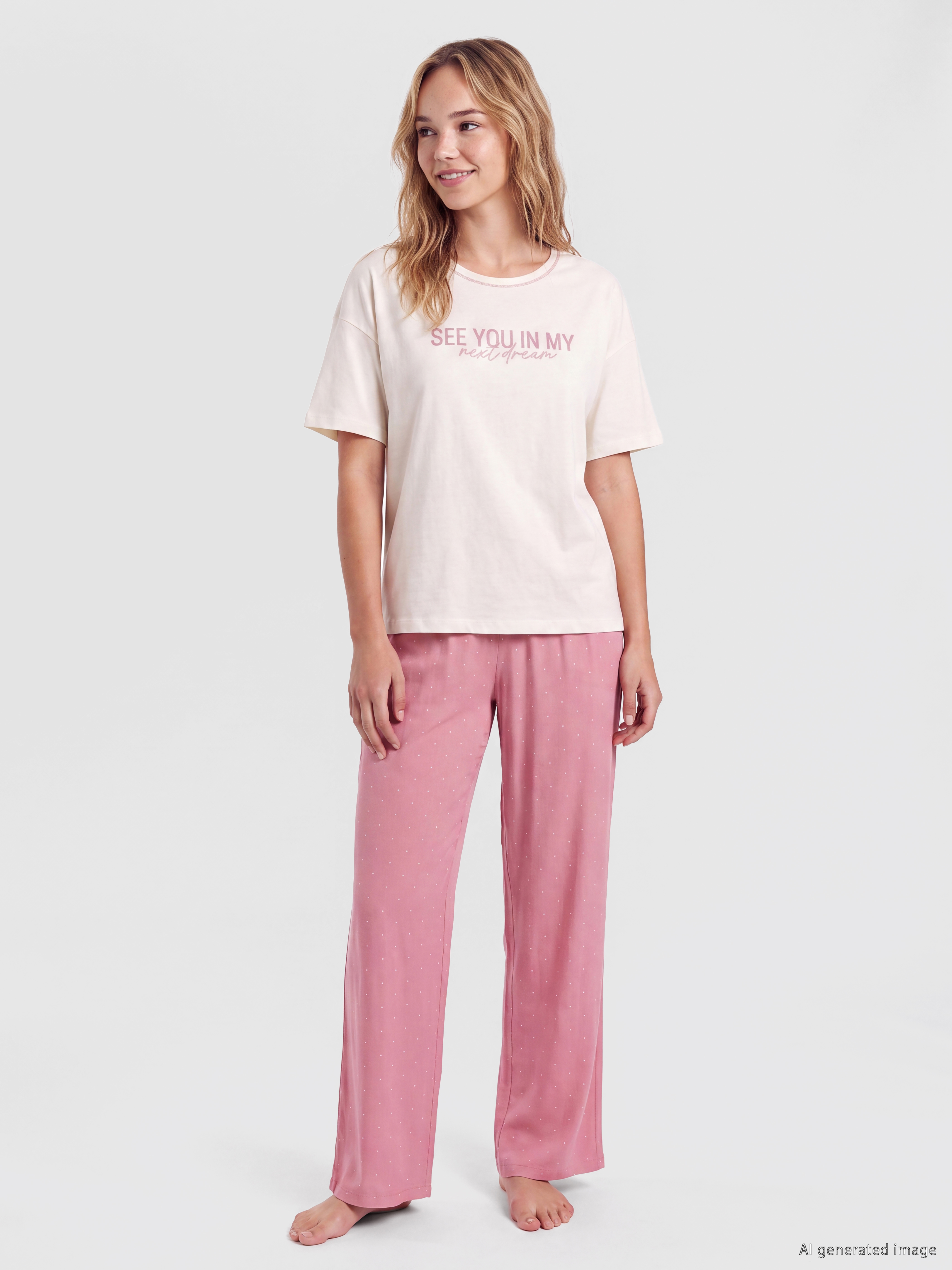 LCW DREAM Bisiklet Yaka Baskılı Kadın Pijama Takımı görsel 2