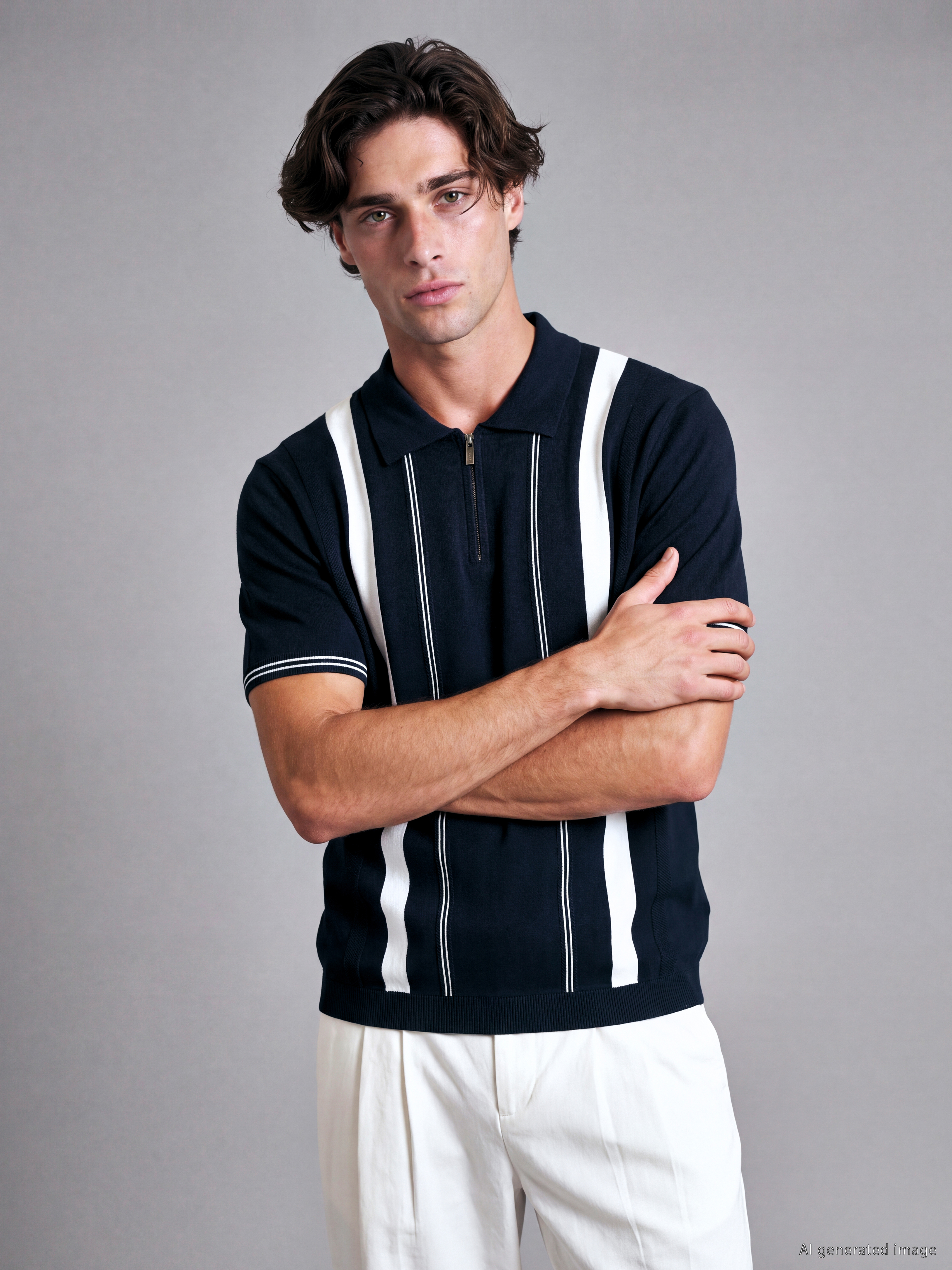 LCW Vision Polo Yaka Çizgili Erkek Triko Kazak