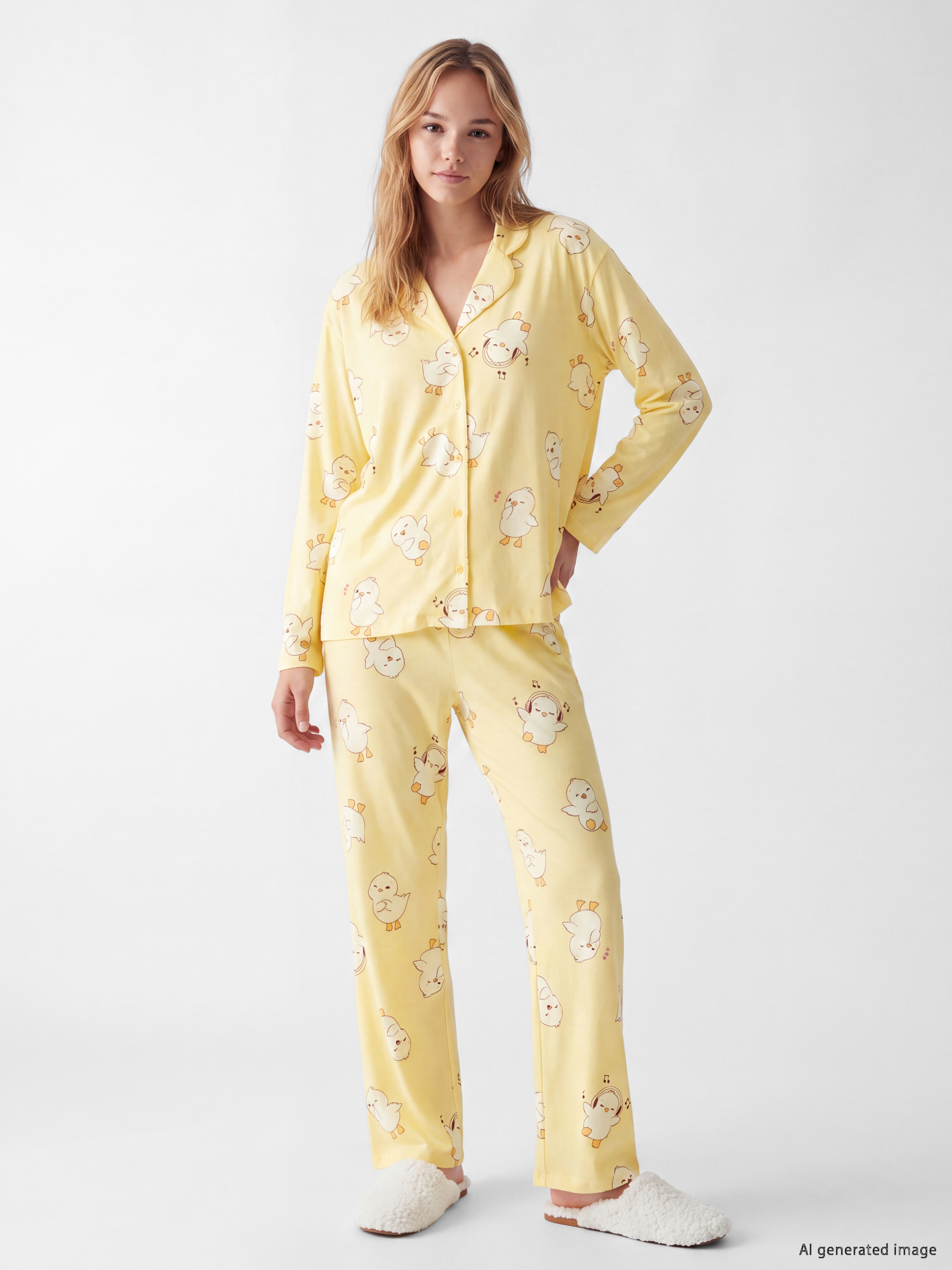 LCW Young Gömlek Yaka Desenli Kadın Pijama Takım