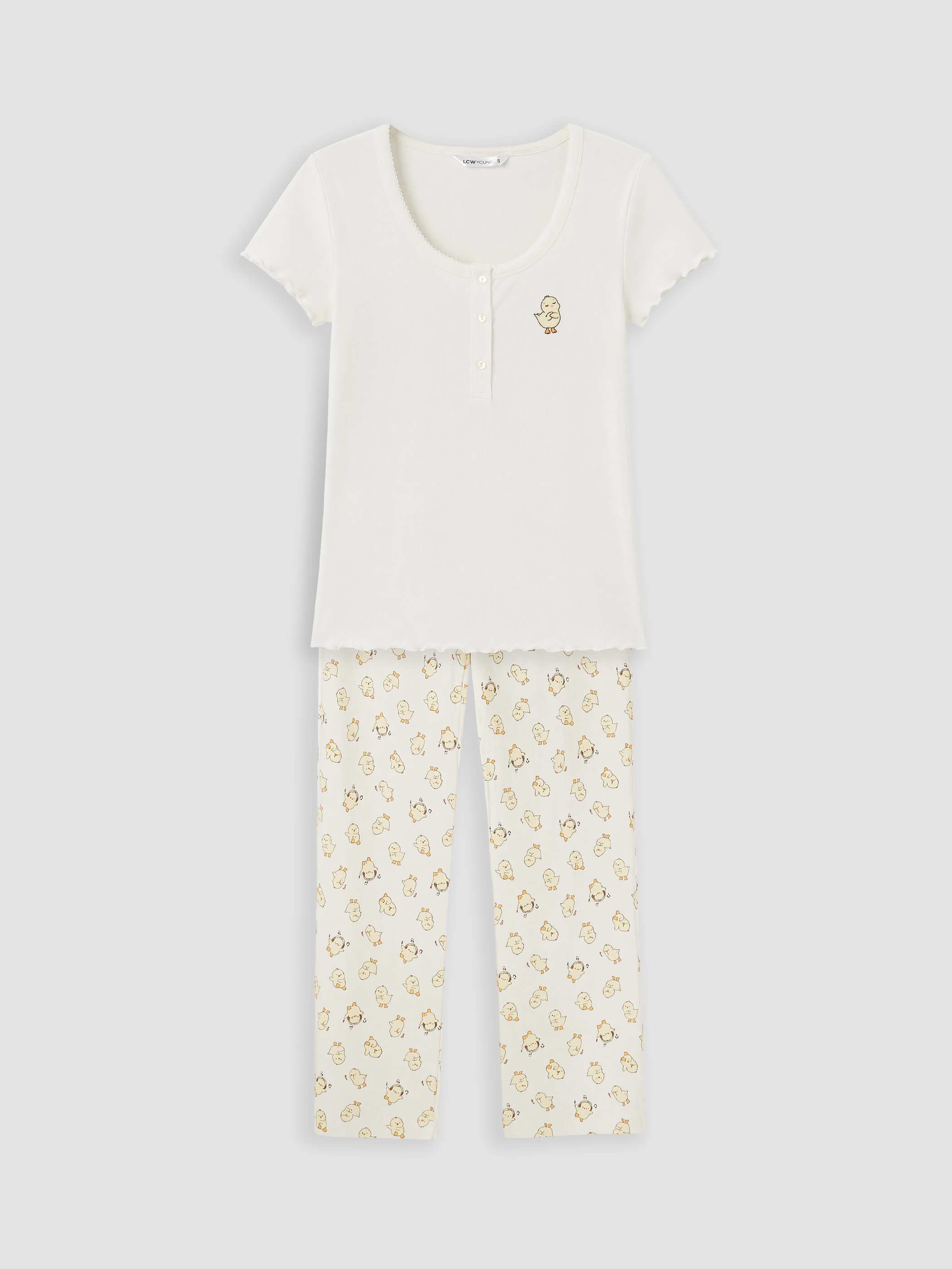 LCW Young U Yaka Civciv Nakışlı Kadın Pijama Takımı görsel 5