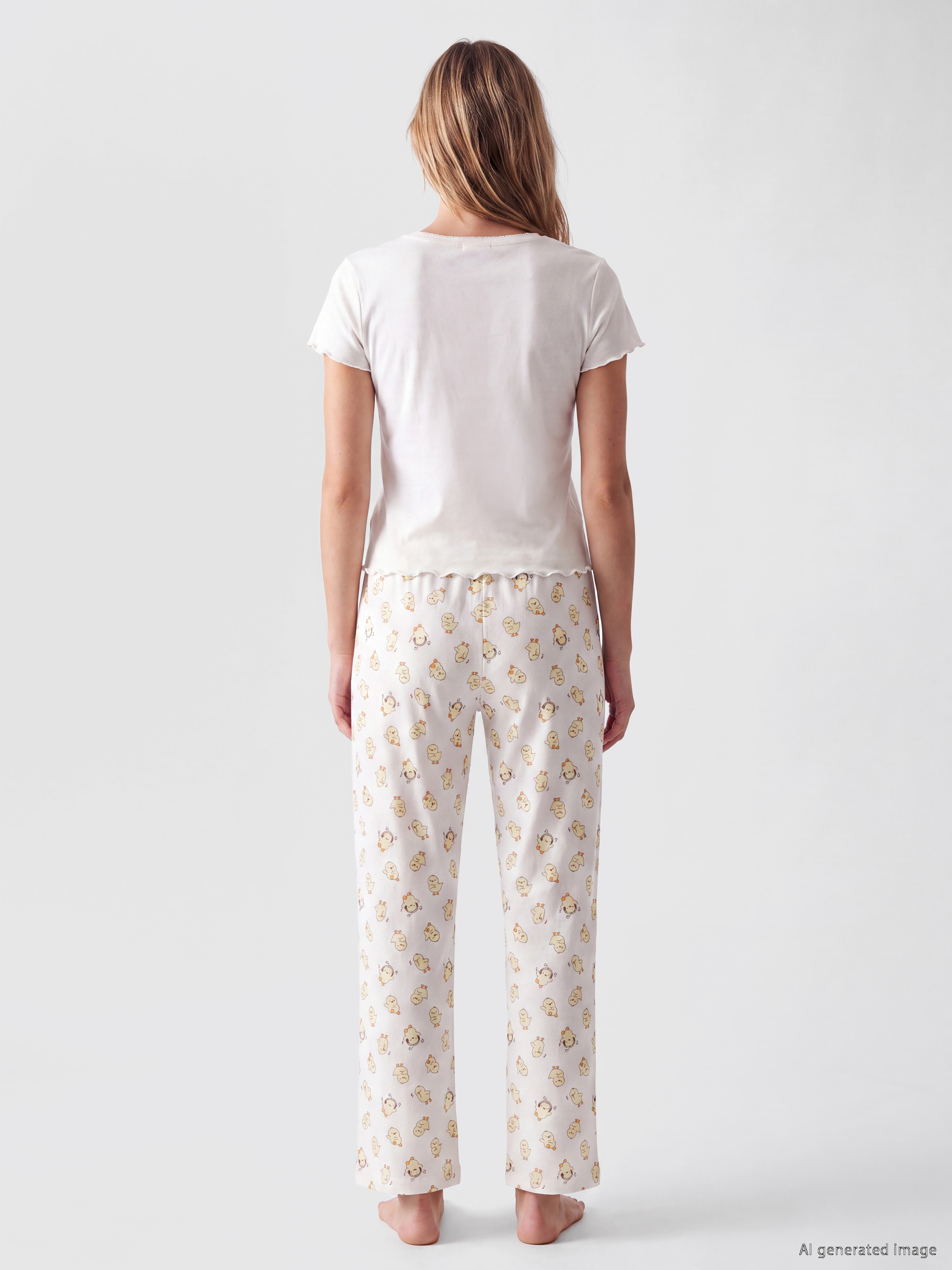 LCW Young U Yaka Civciv Nakışlı Kadın Pijama Takımı görsel 4
