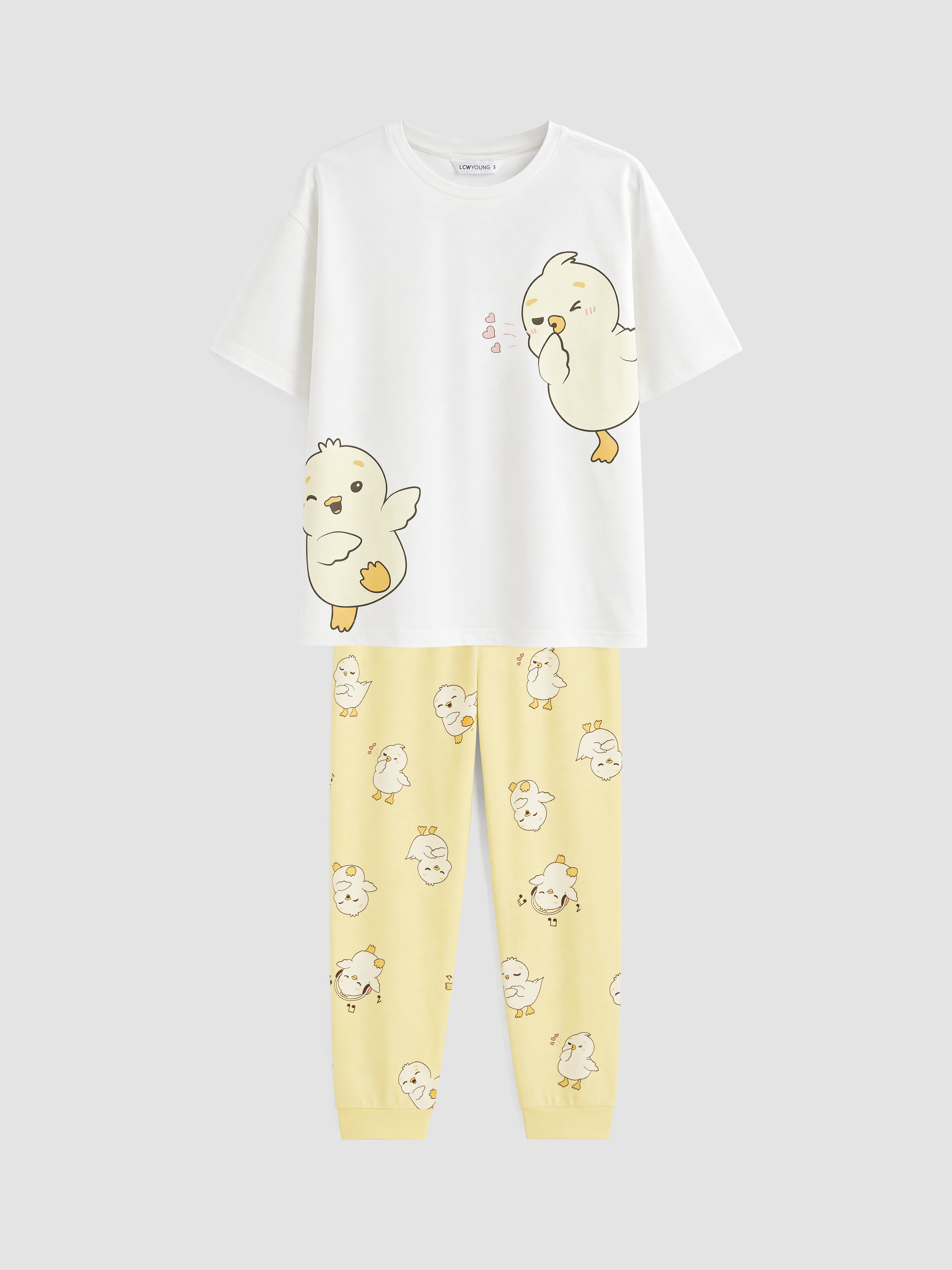 LCW Young Bisiklet Yaka Civciv Baskılı Kadın Pijama Takımı görsel 5