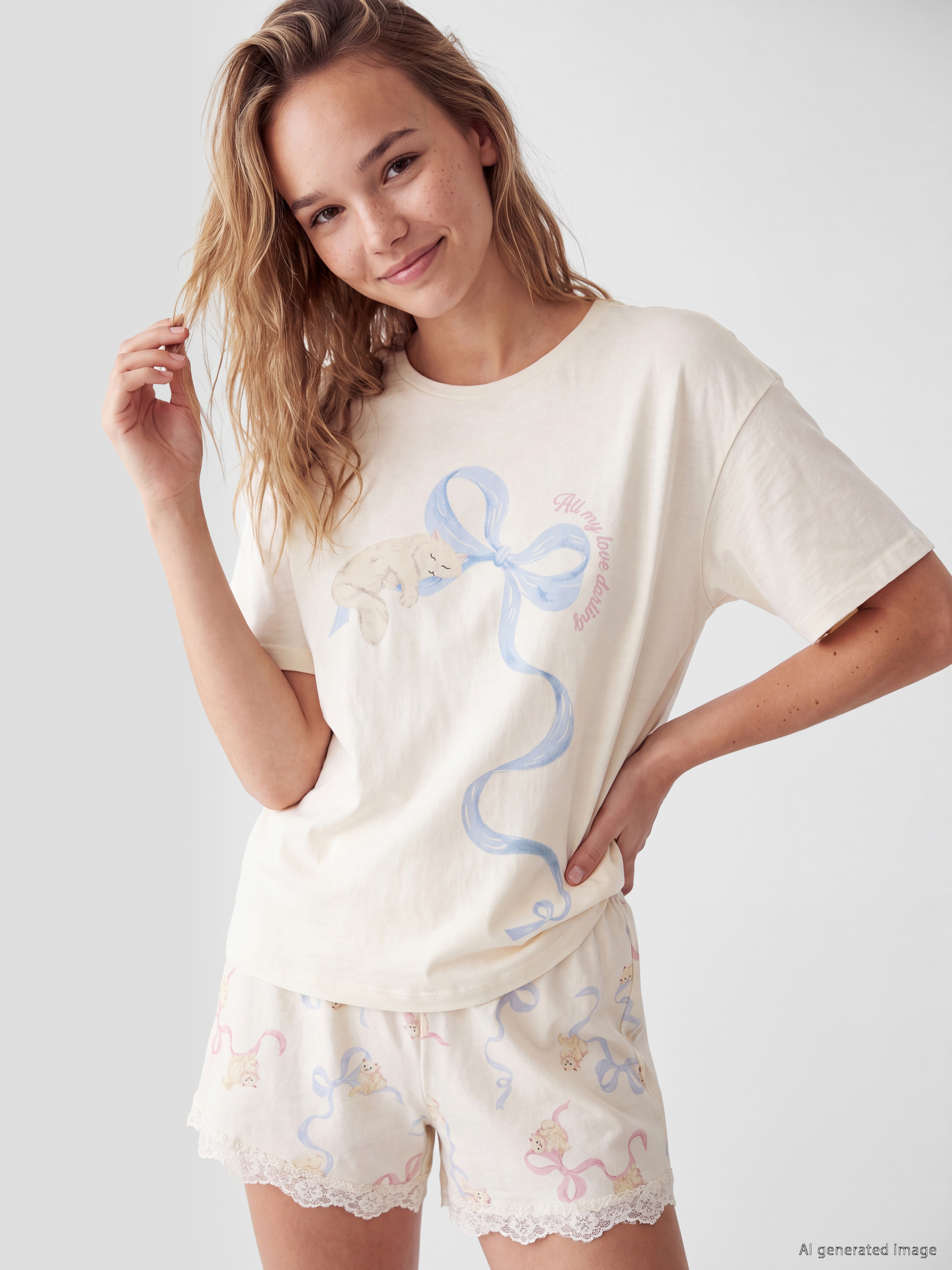 LCW DREAM Baskılı Kadın Şortlu Pijama Takımı görsel 2