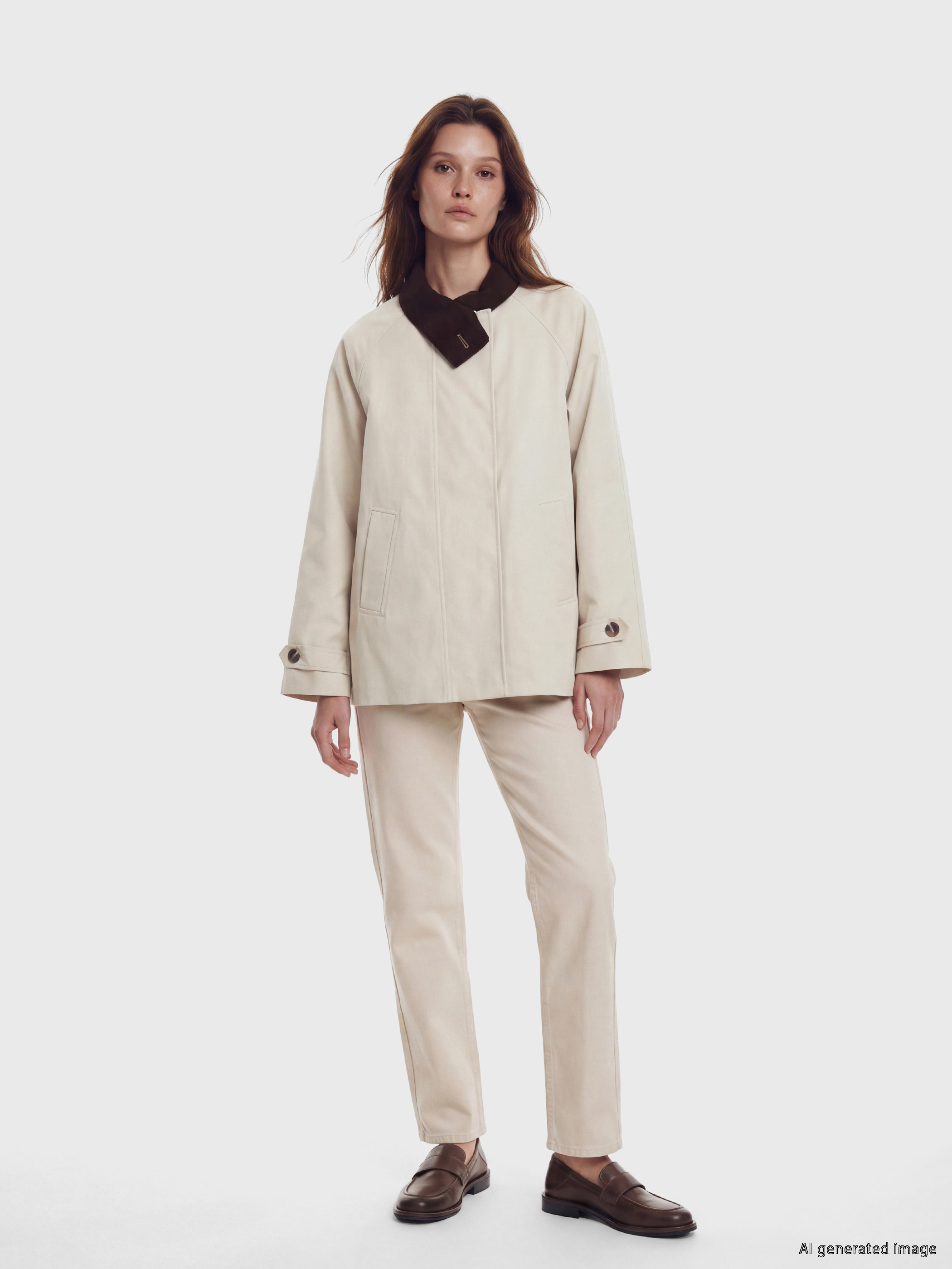 LCW Modest Asimetrik Gömlek Yaka Oversize Kadın Trençkot görsel 2