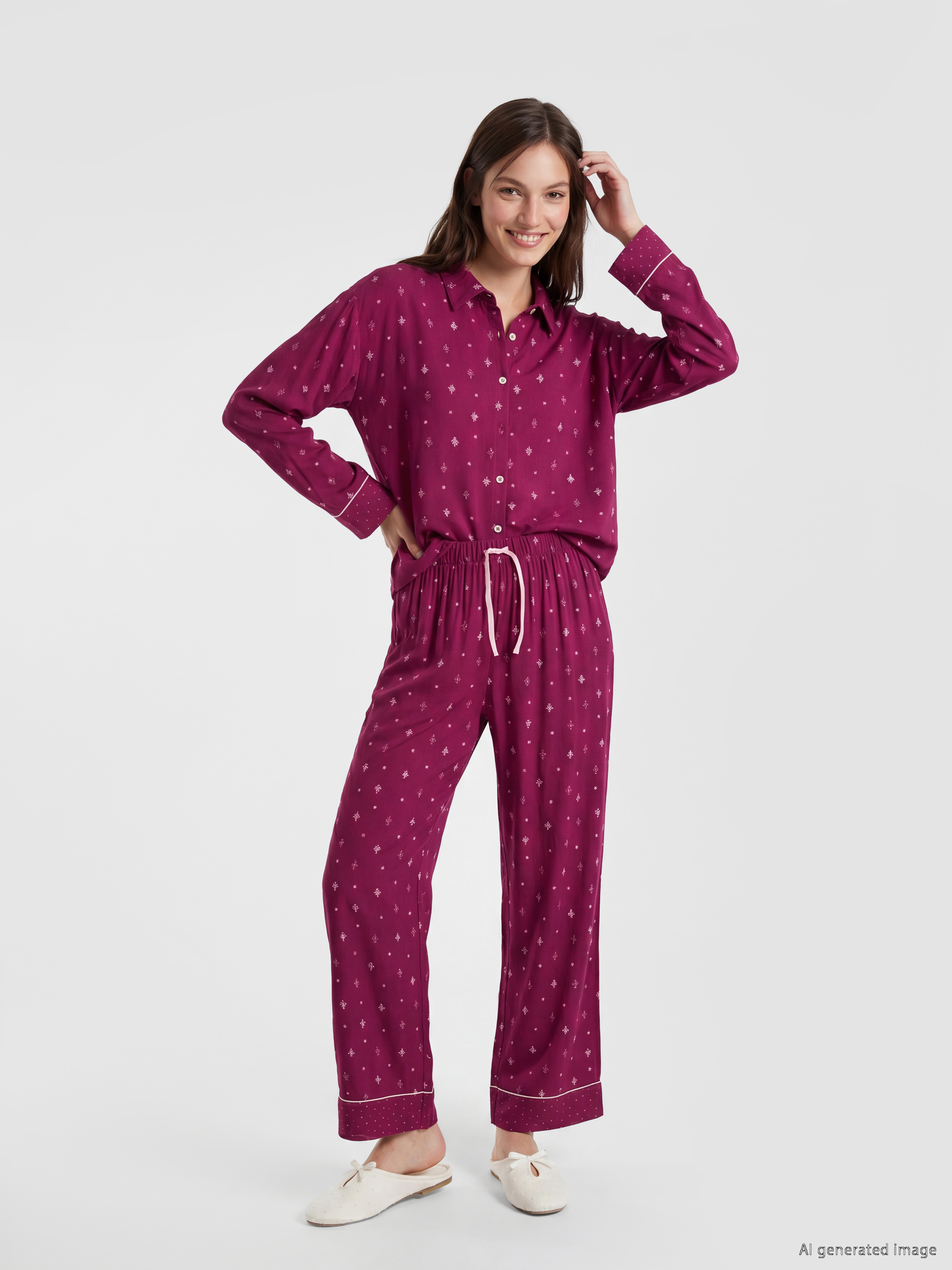 LCW DREAM Gömlek Yaka Desenli Kadın Pijama Takım