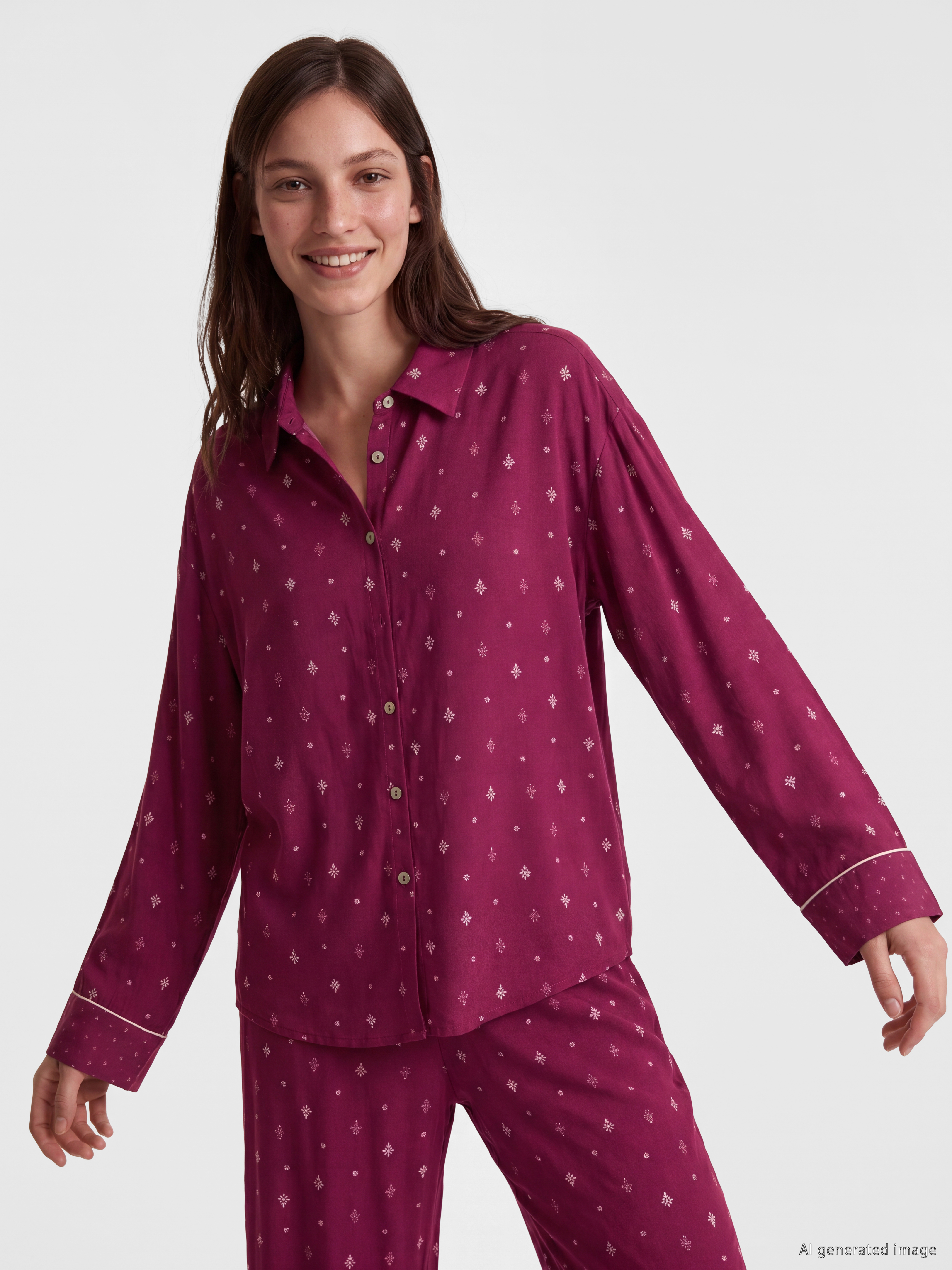 LCW DREAM Gömlek Yaka Desenli Kadın Pijama Takım görsel 2