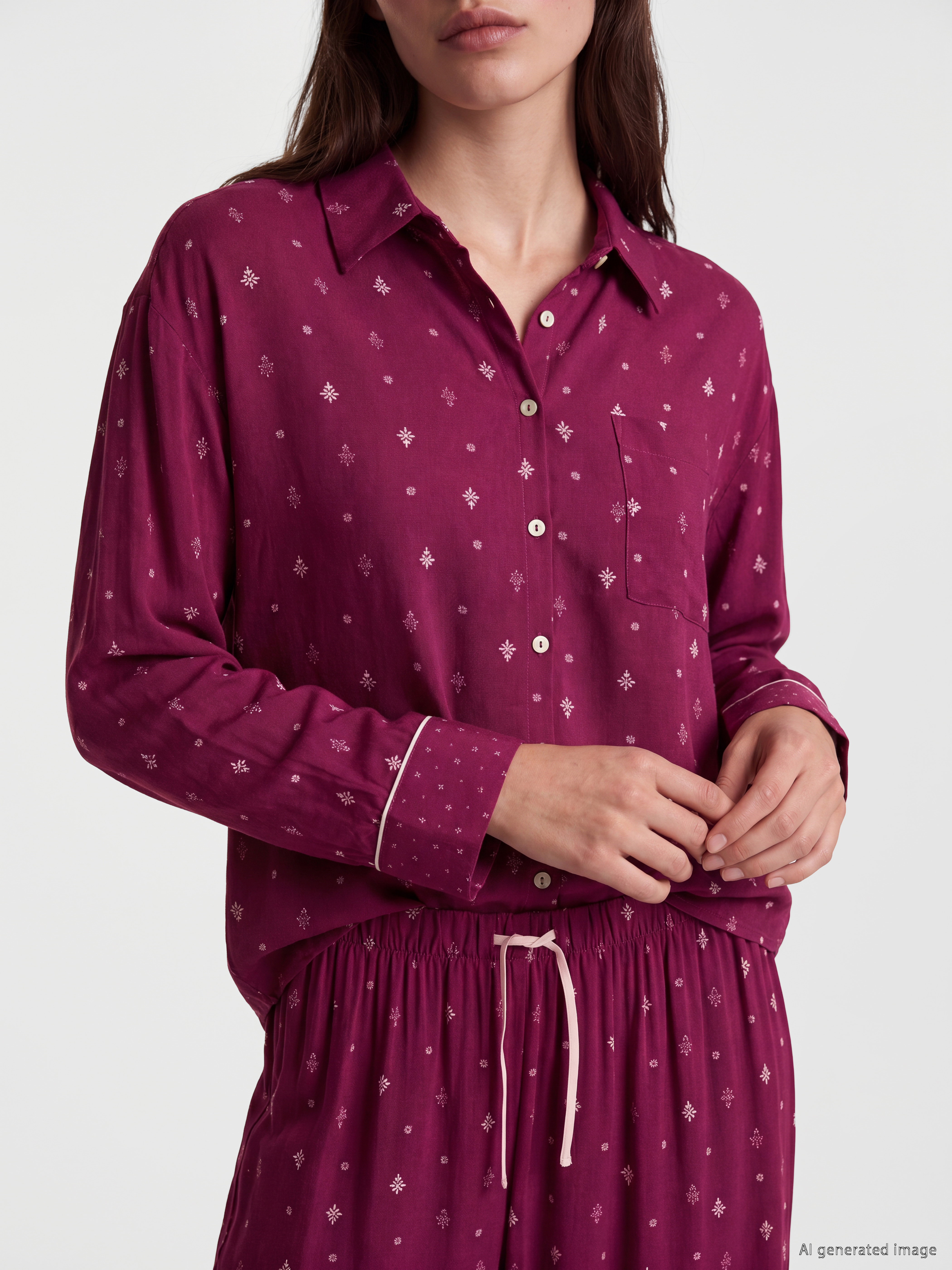 LCW DREAM Gömlek Yaka Desenli Kadın Pijama Takım görsel 3