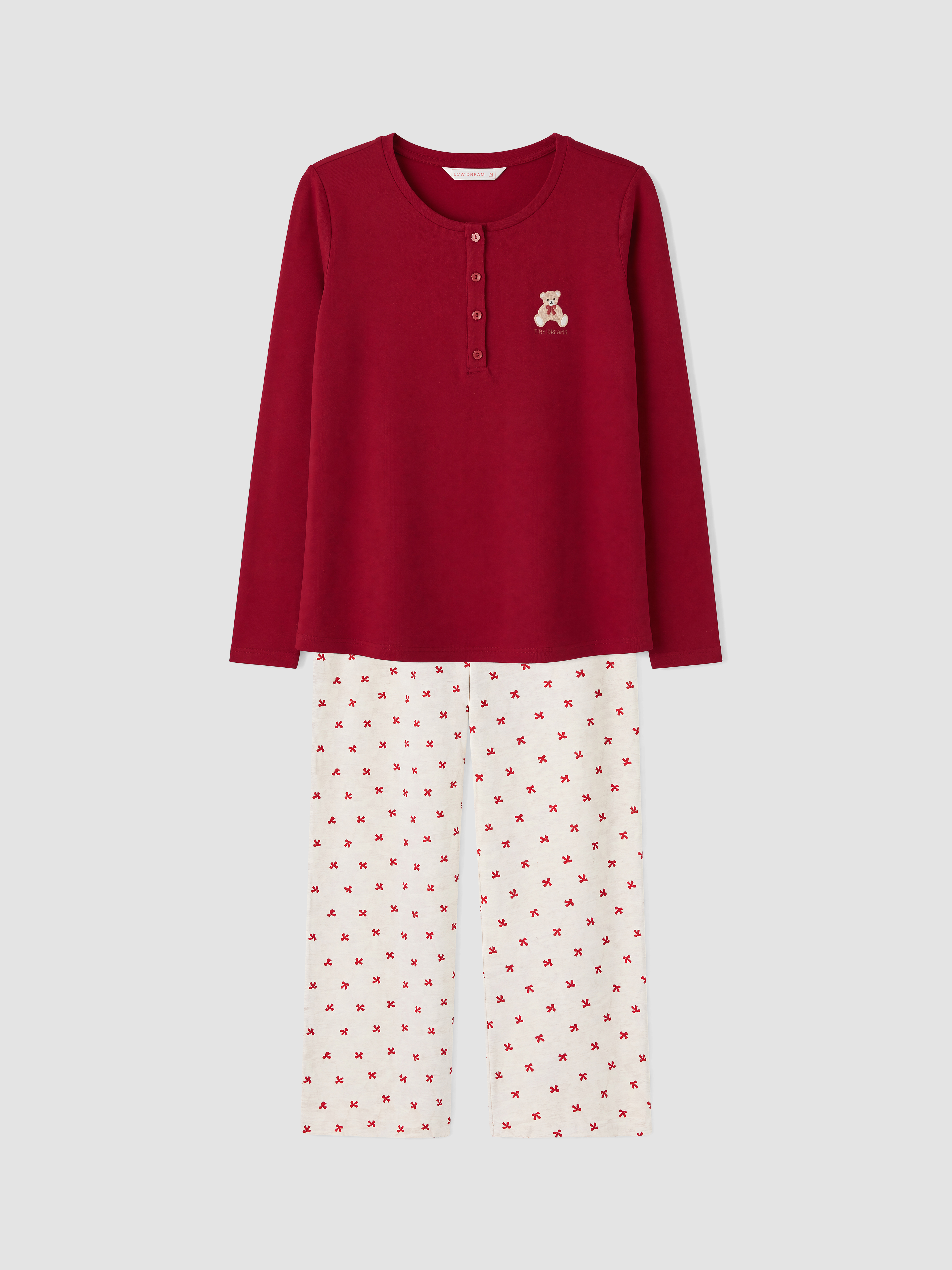 LCW DREAM Bisiklet Yaka Baskılı Hamile Pijama Takımı görsel 5