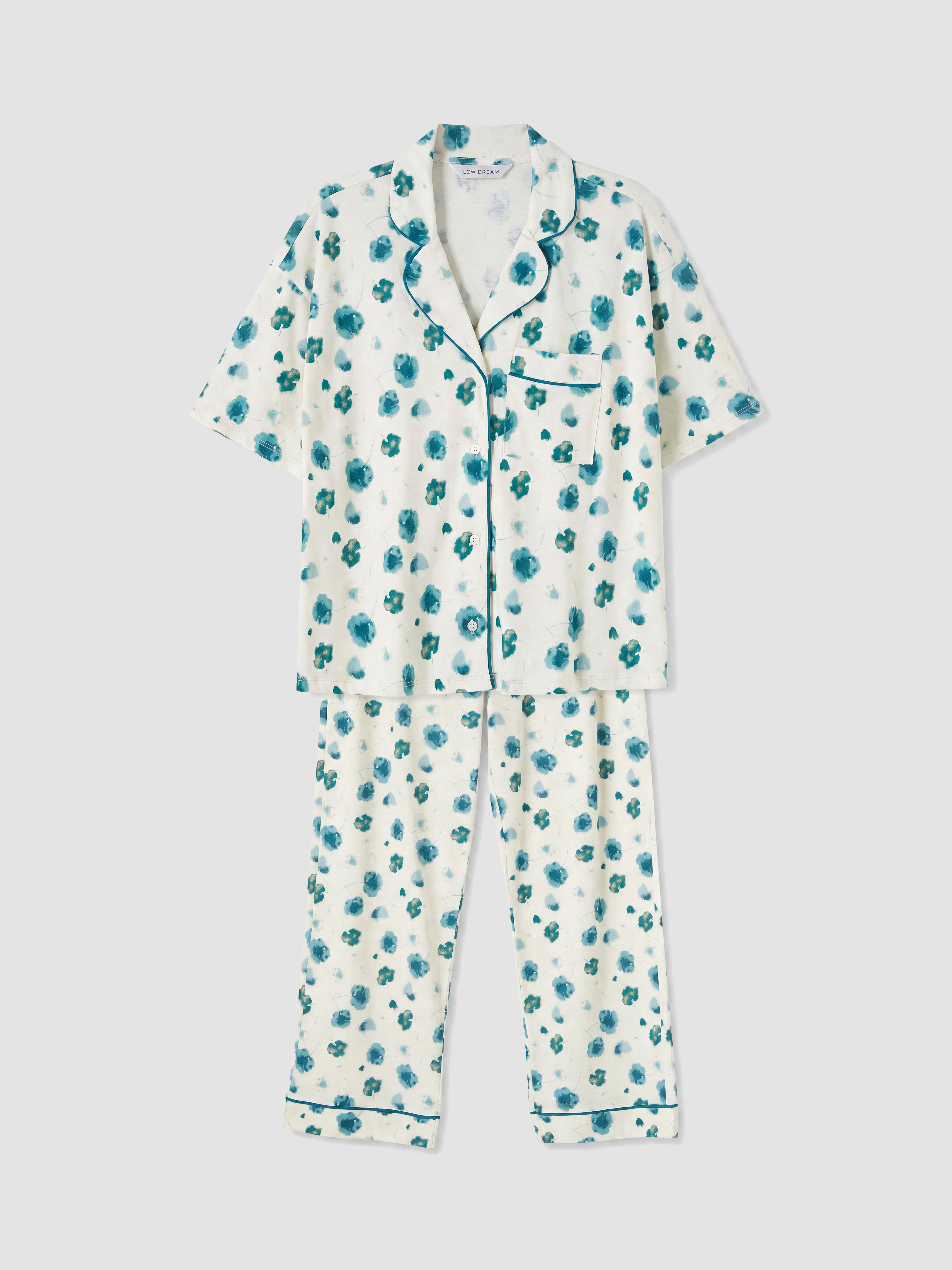 LCW DREAM Gömlek Yaka Çiçekli Kadın Pijama Takımı görsel 5