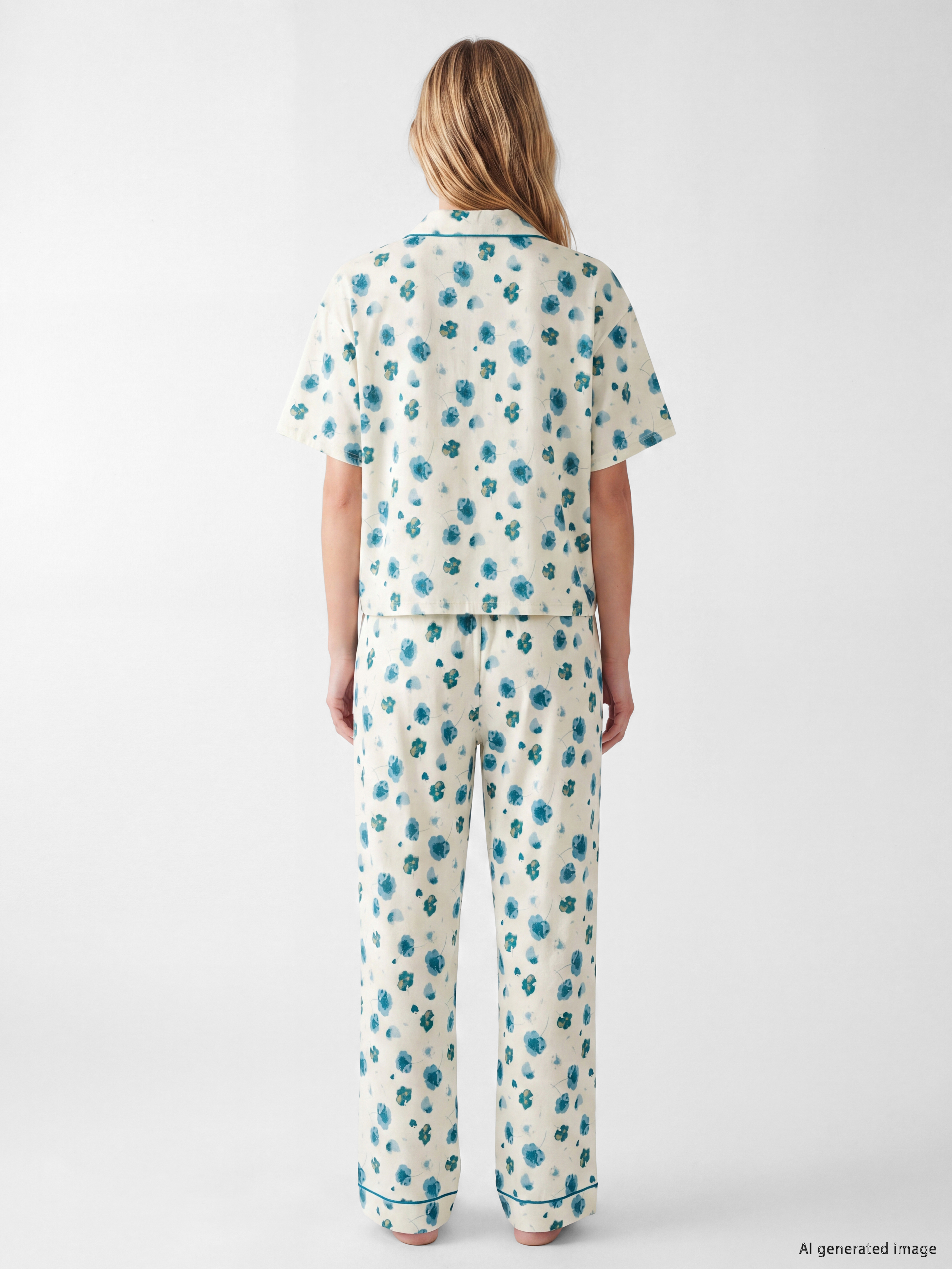 LCW DREAM Gömlek Yaka Çiçekli Kadın Pijama Takımı görsel 4