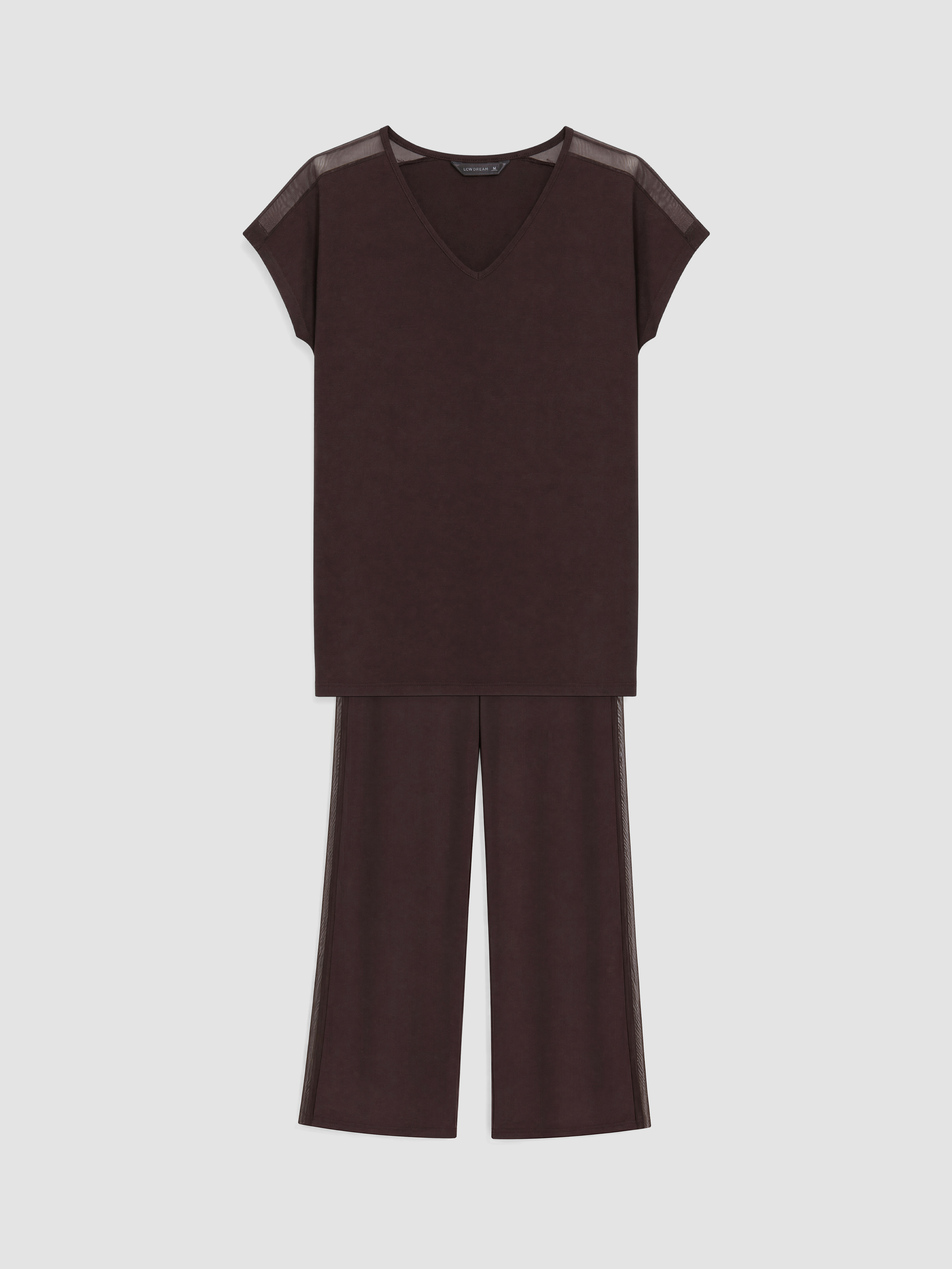 LCW DREAM V Yaka Tül Detaylı Kadın Pijama Takımı görsel 5