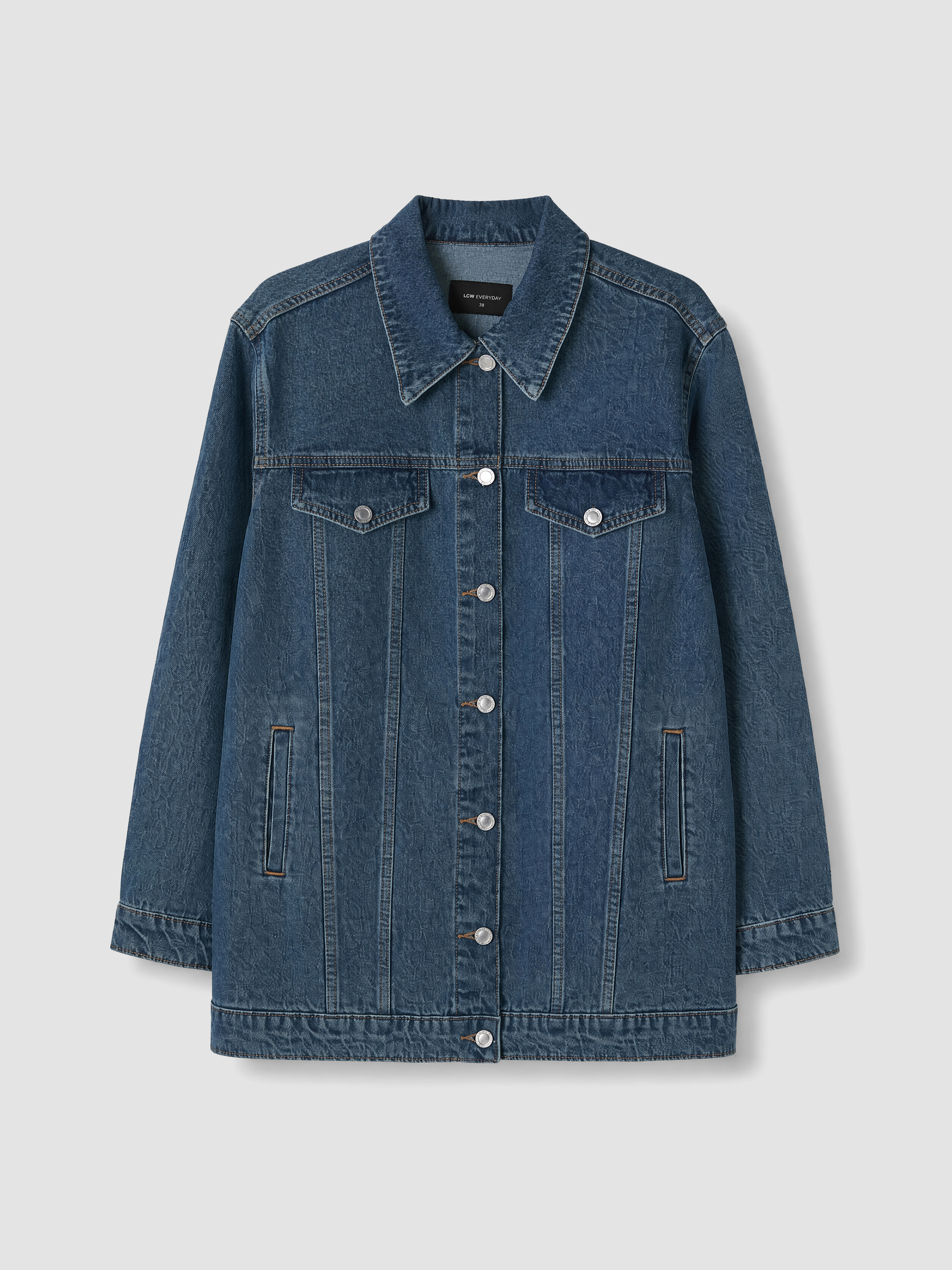 LCW EVERYDAY Gömlek Yaka Oversize Kadın Jean Ceket görsel 5