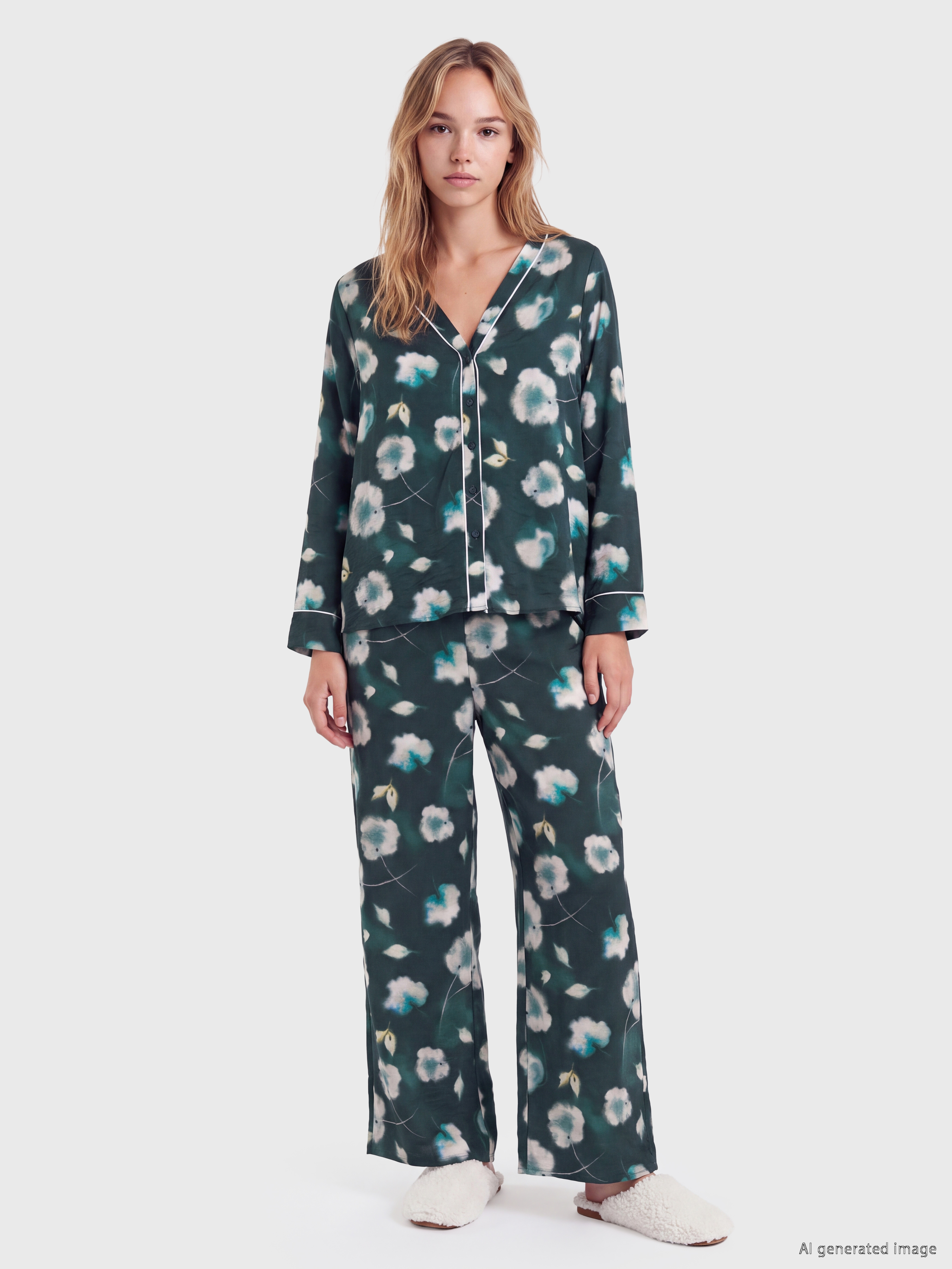 LCW DREAM V Yaka Çiçekli Kadın Pijama Takım