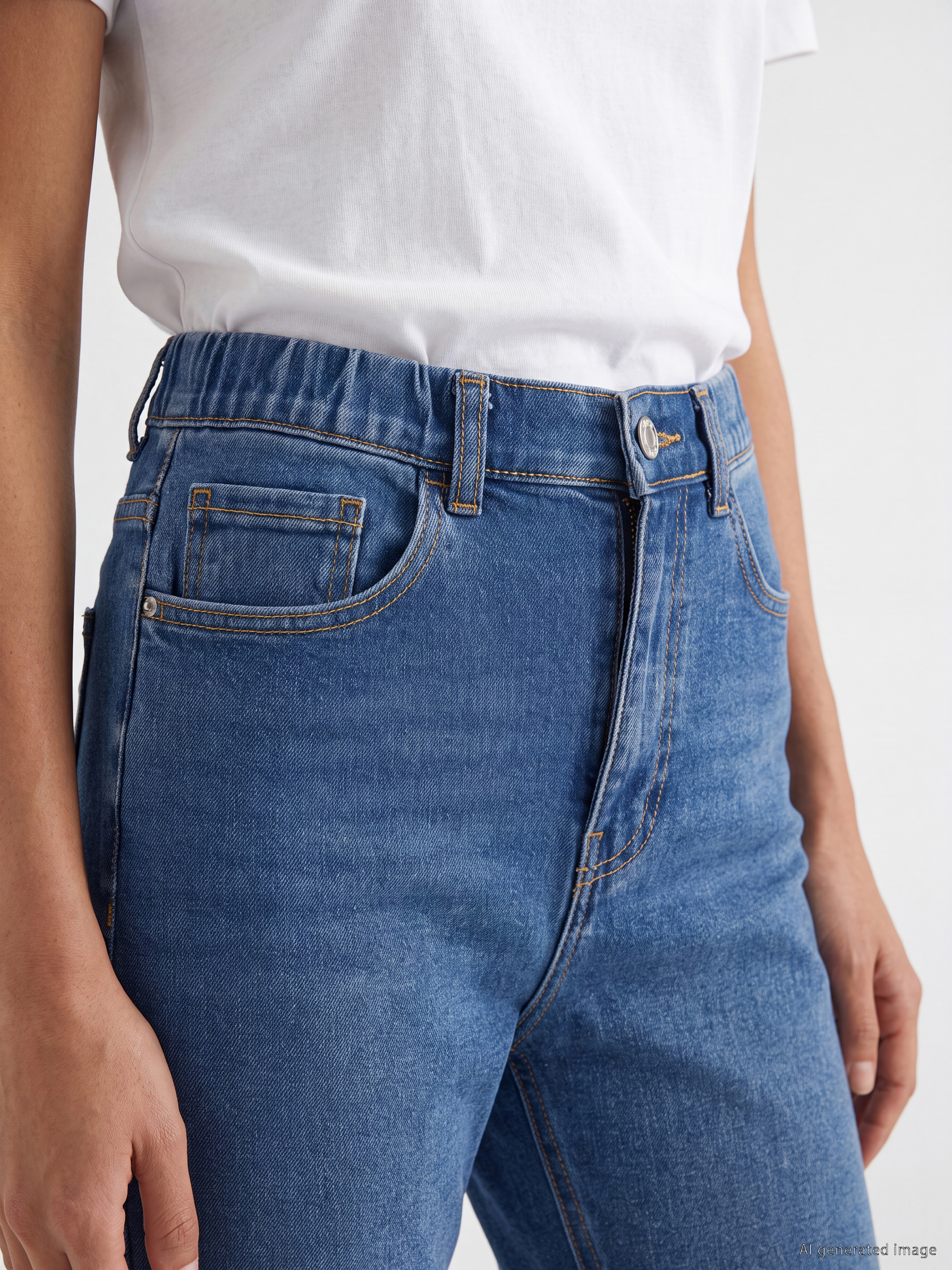 LCWAIKIKI Classic Yüksek Bel Slim Mom Kadın Jean Pantolon görsel 3