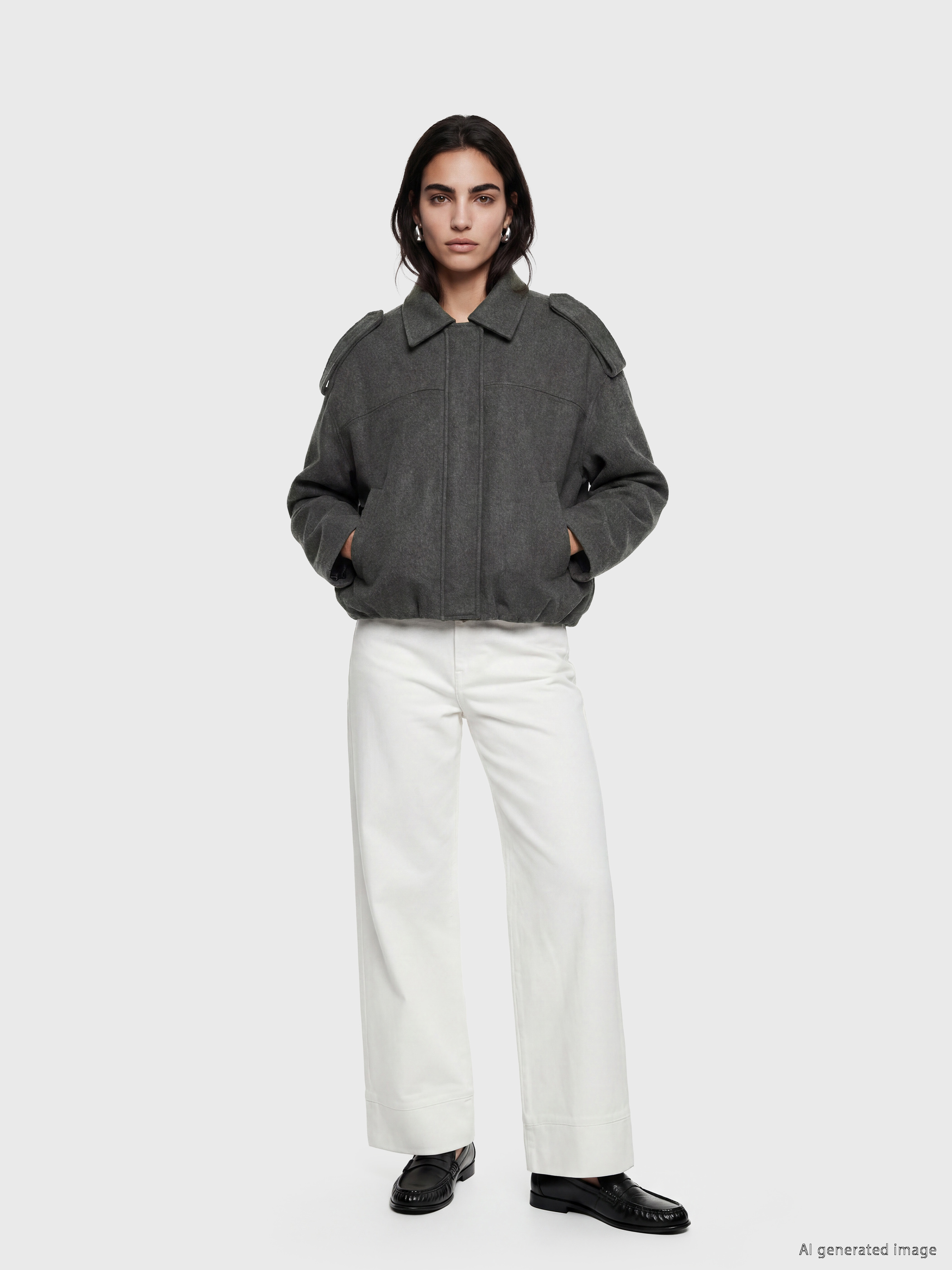 LCW Vision Gömlek Yaka Oversize Kadın Kaşe Ceket görsel 3