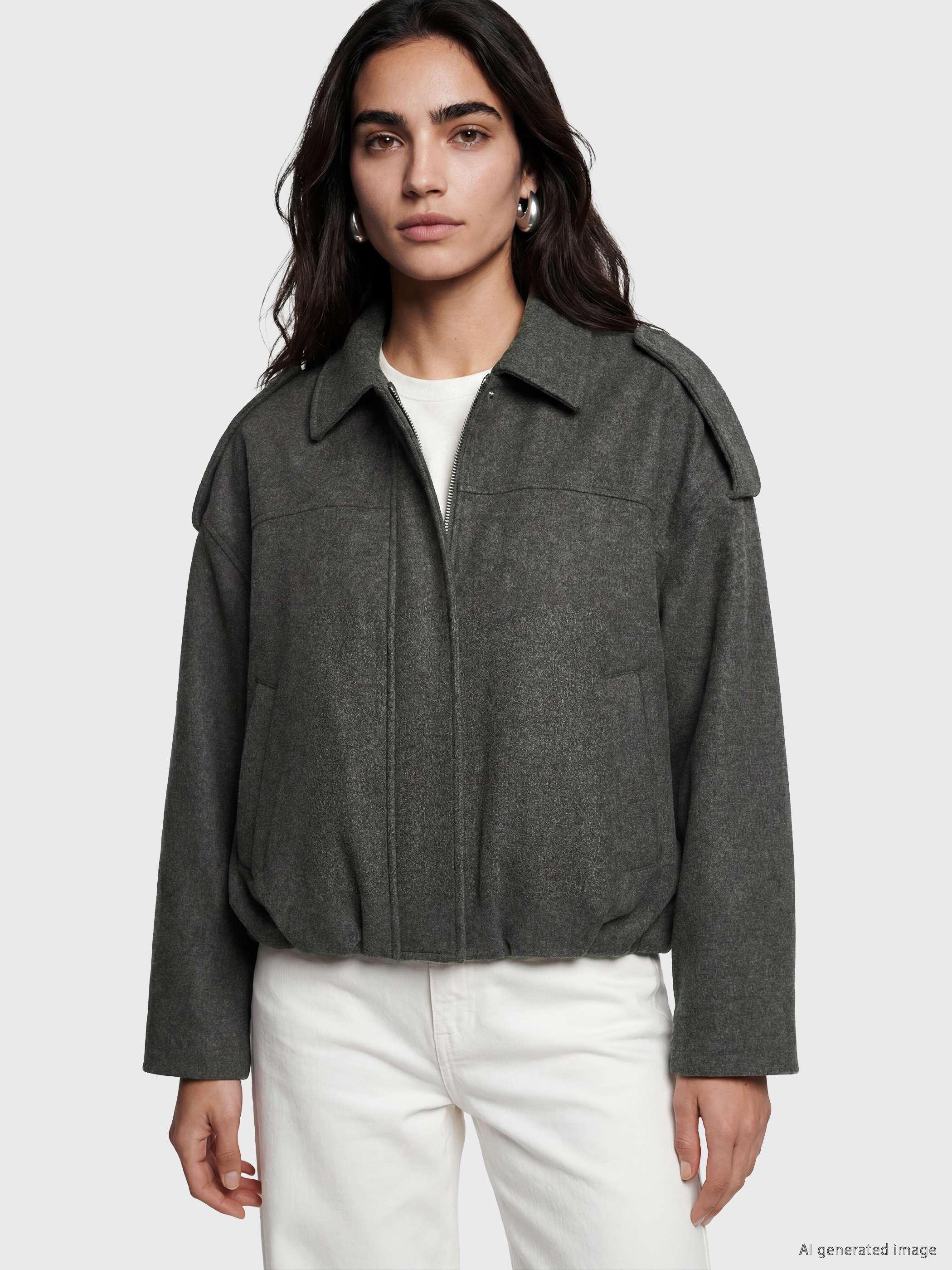 LCW Vision Gömlek Yaka Oversize Kadın Kaşe Ceket görsel 4