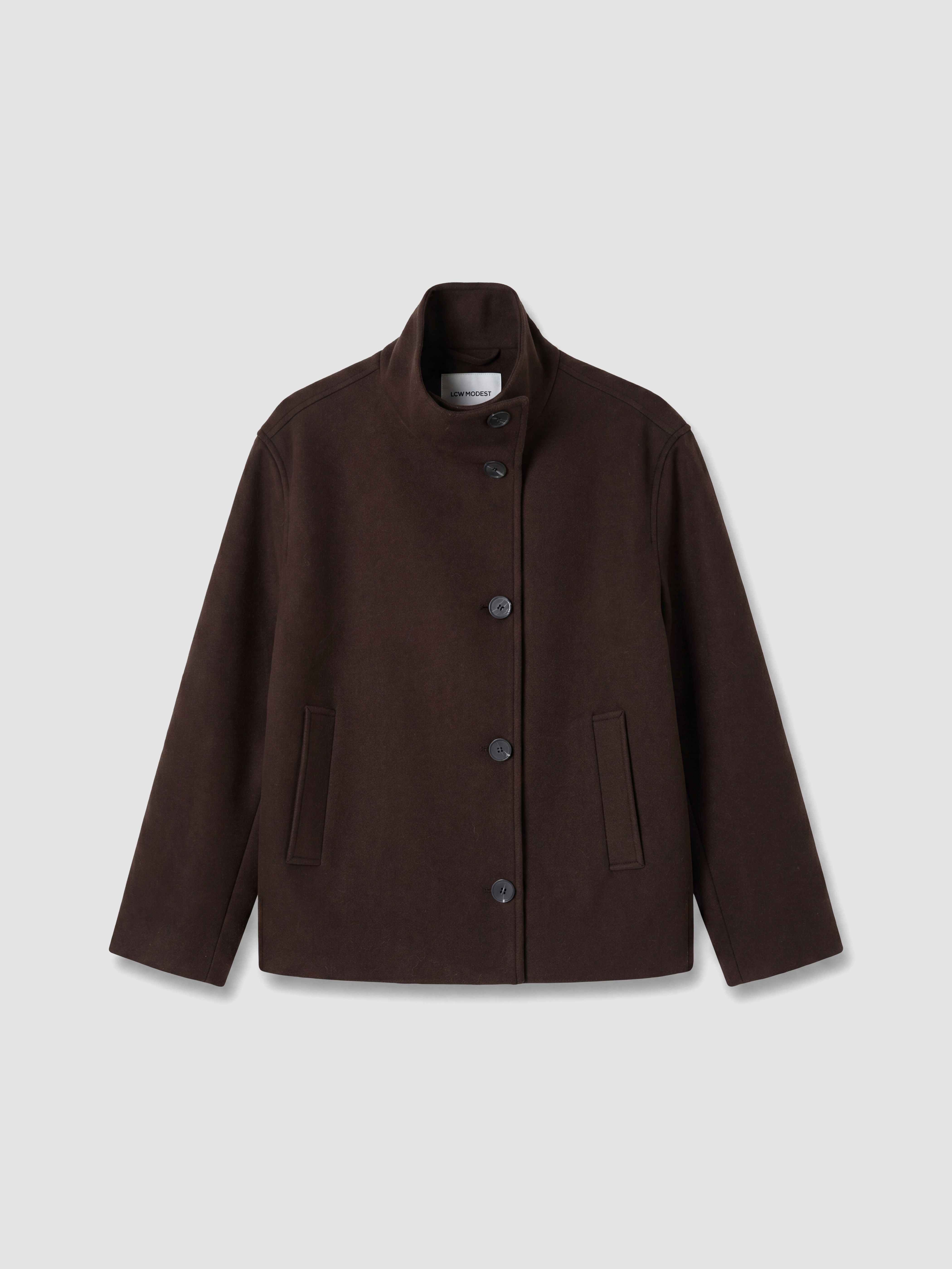 LCW Modest Dik Yaka Oversize Kadın Kaşe Kaban görsel 6