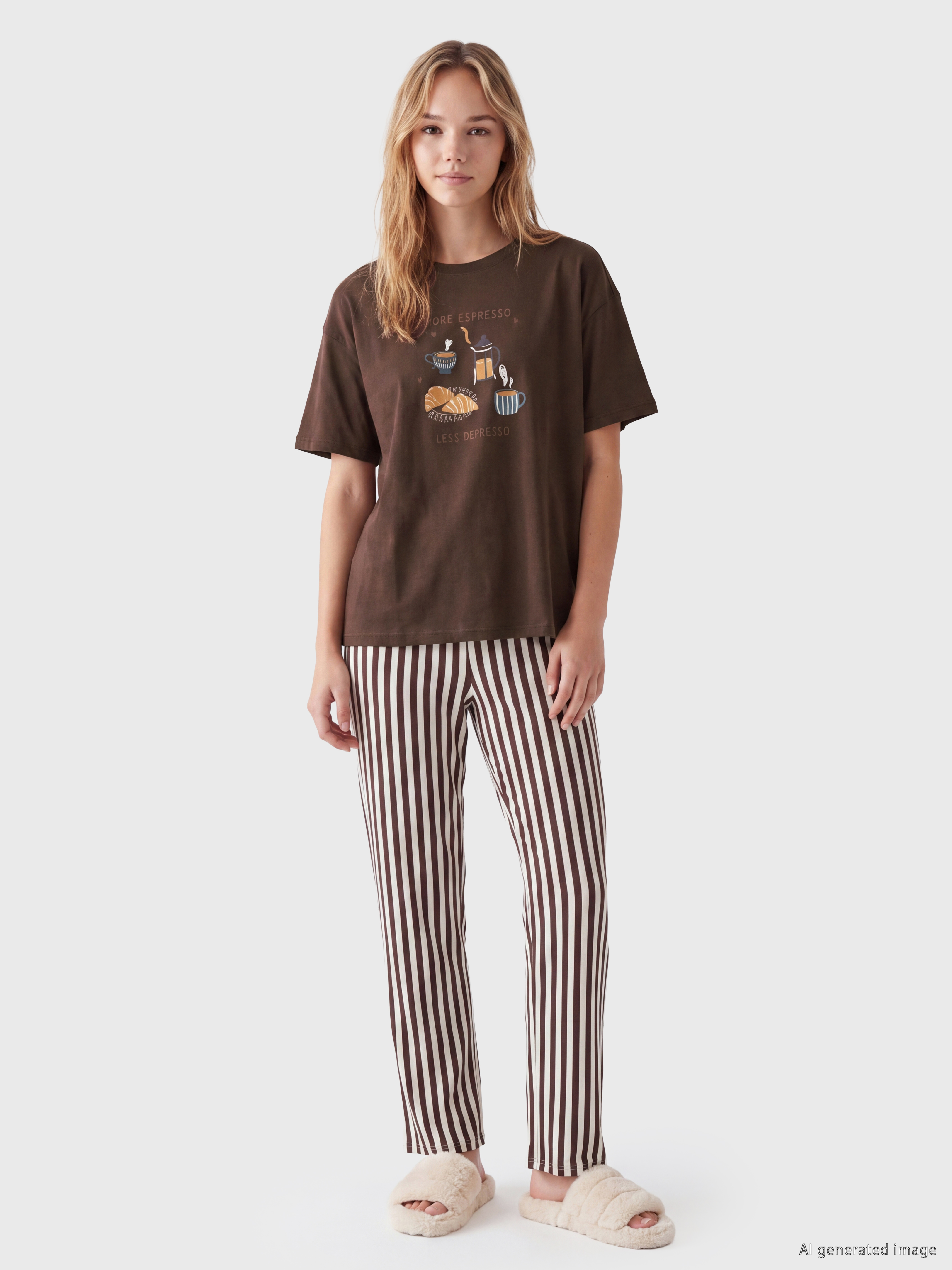 LCW DREAM Bisiklet Yaka Baskılı Kadın Pijama Takımı