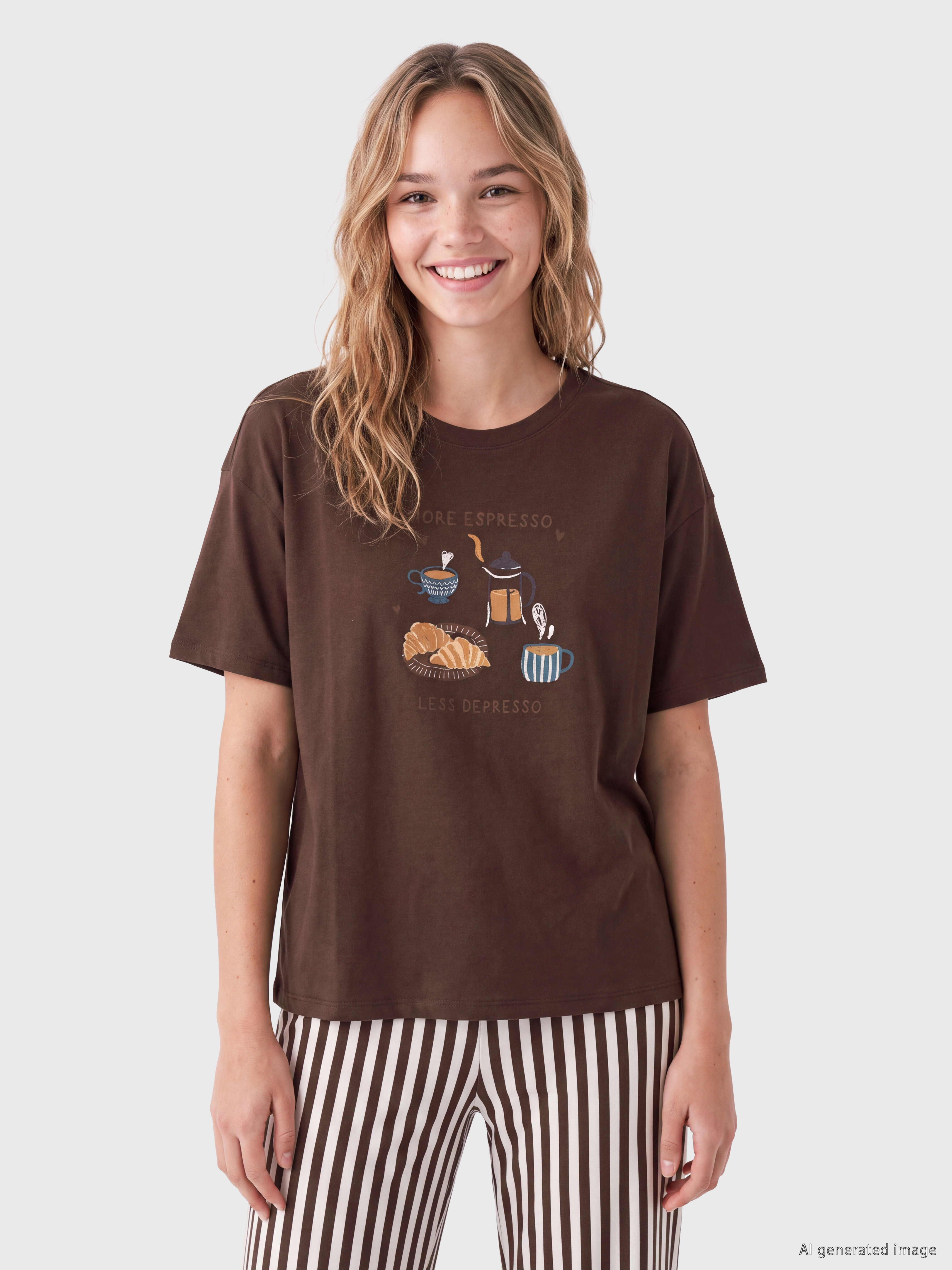 LCW DREAM Bisiklet Yaka Baskılı Kadın Pijama Takımı görsel 2