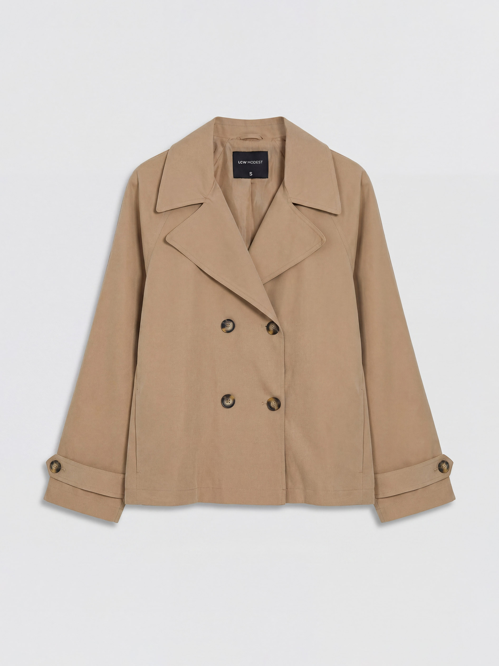 LCW Modest Kruvaze Yaka Oversize Kadın Trençkot görsel 6