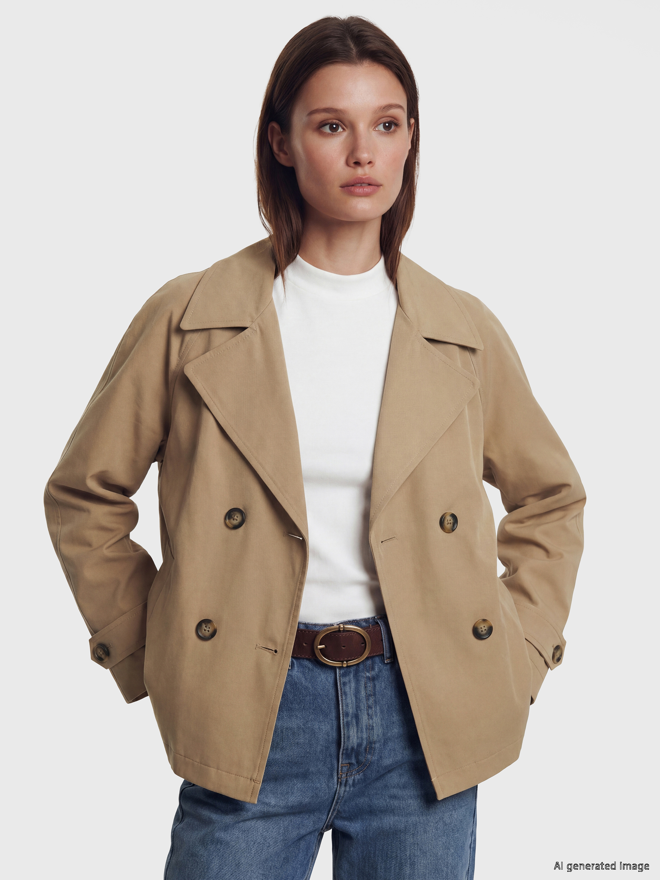 LCW Modest Kruvaze Yaka Oversize Kadın Trençkot