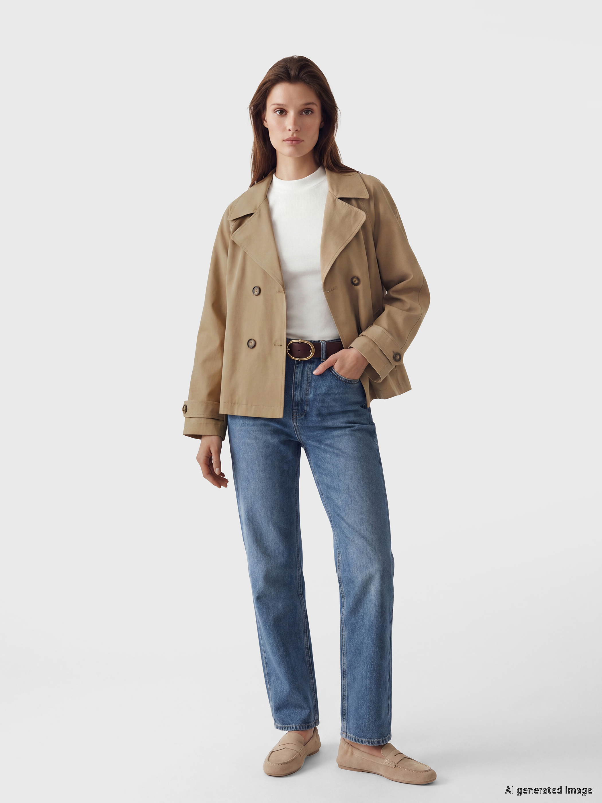 LCW Modest Kruvaze Yaka Oversize Kadın Trençkot görsel 2