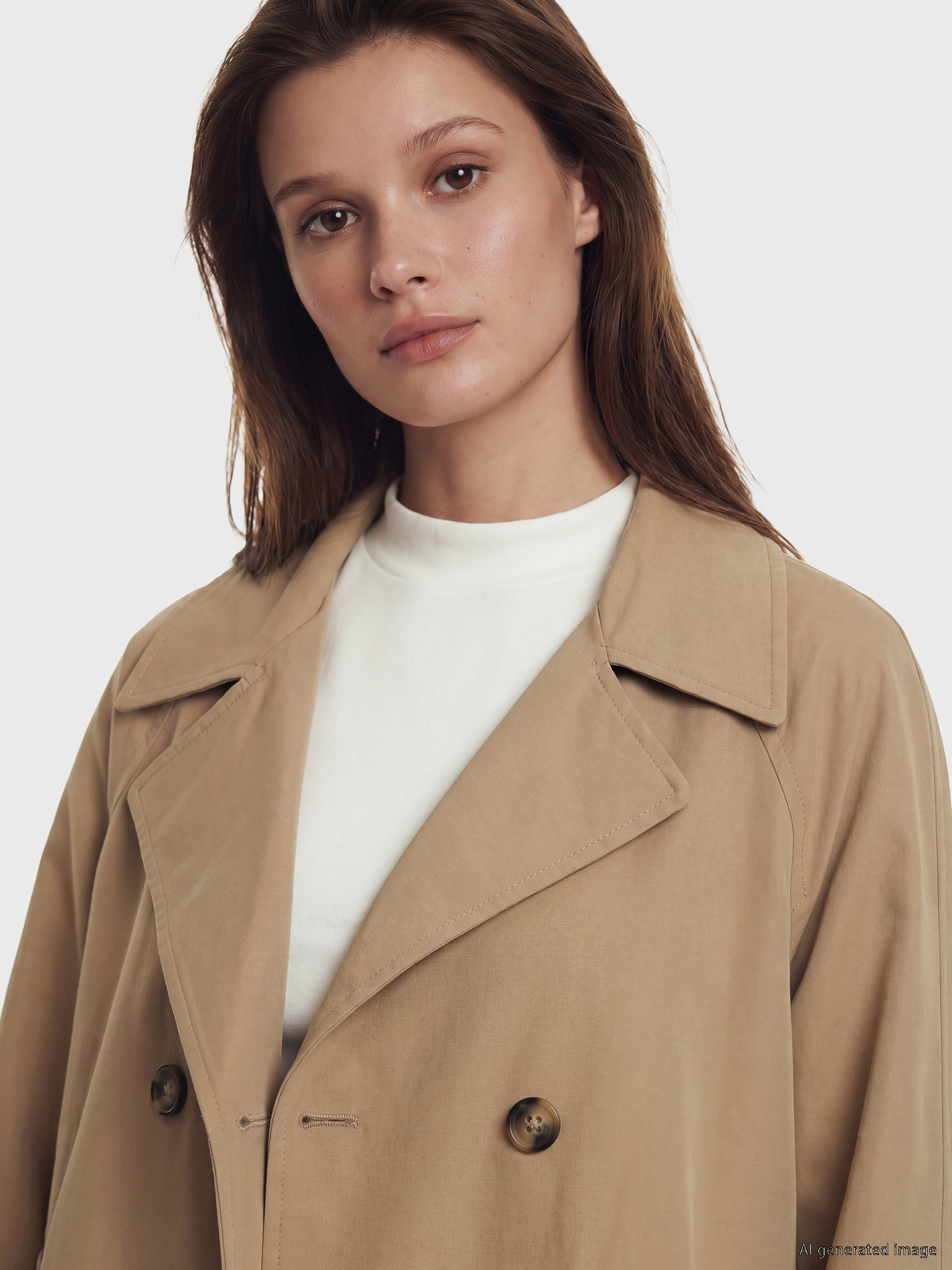 LCW Modest Kruvaze Yaka Oversize Kadın Trençkot görsel 3