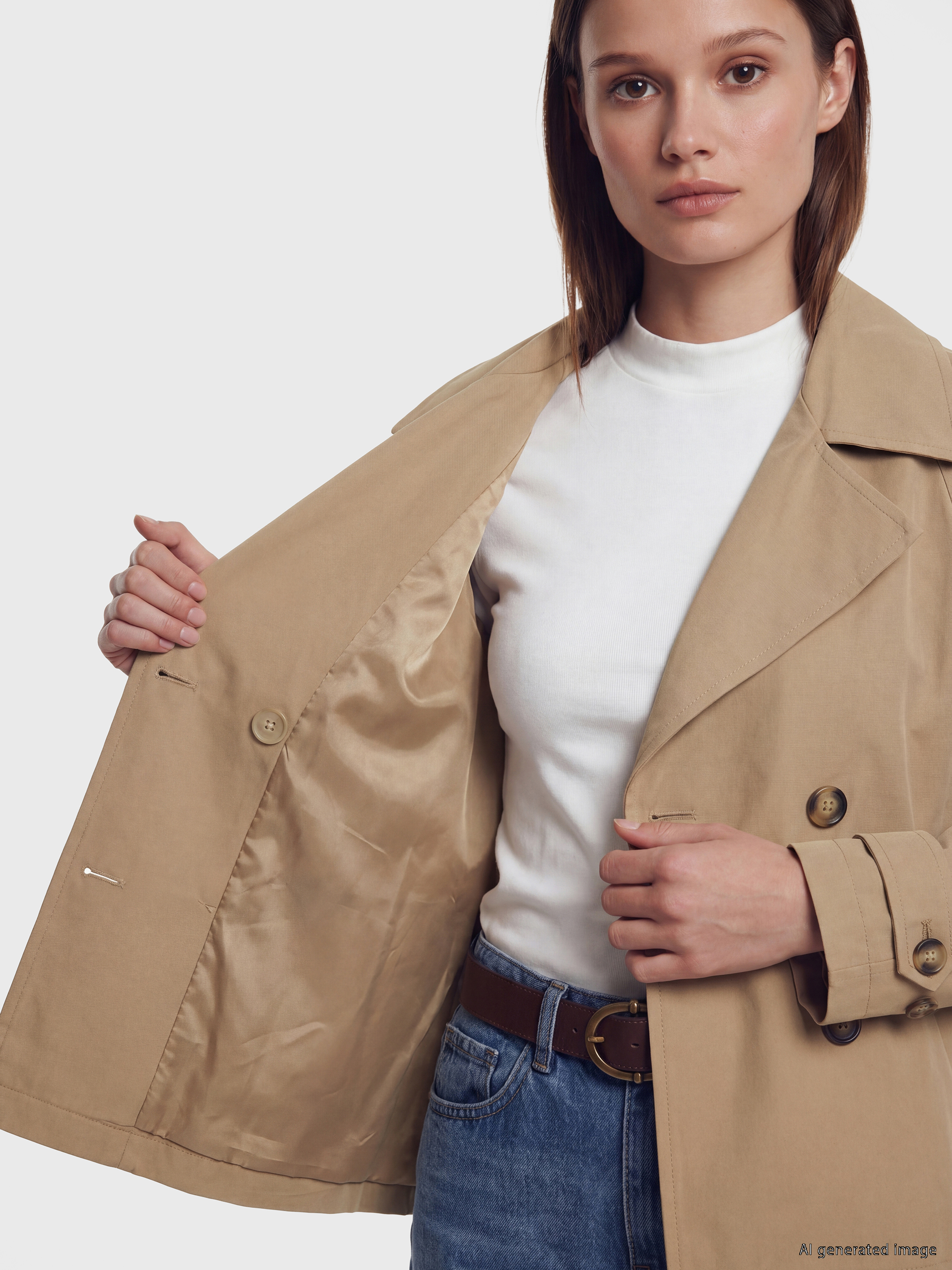 LCW Modest Kruvaze Yaka Oversize Kadın Trençkot görsel 4
