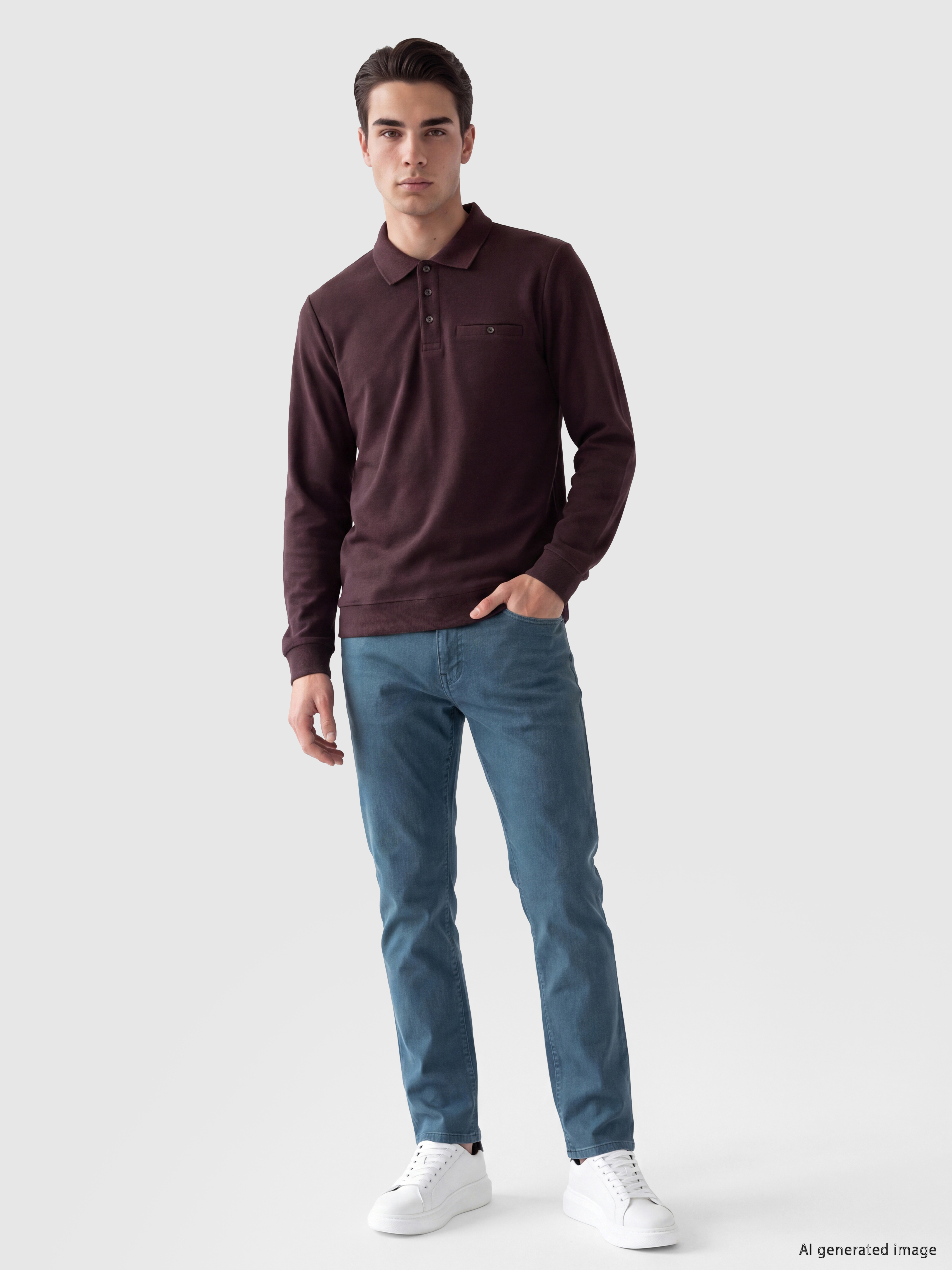 LCWAIKIKI Classic Polo Yaka Erkek Sweatshirt görsel 2