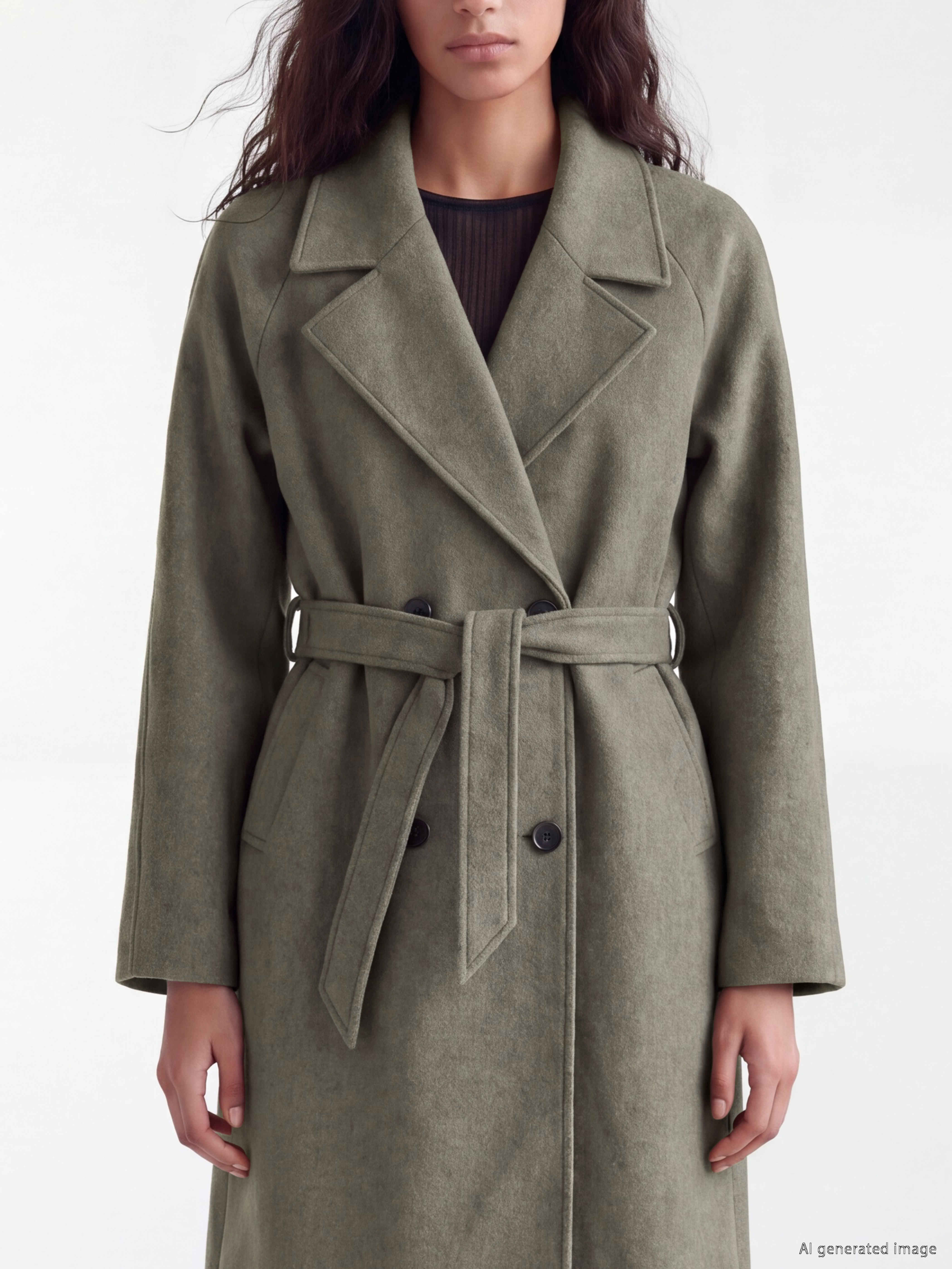 XSIDE Kruvaze Yaka Kuşaklı Kadın Kaşe Kaban görsel 3
