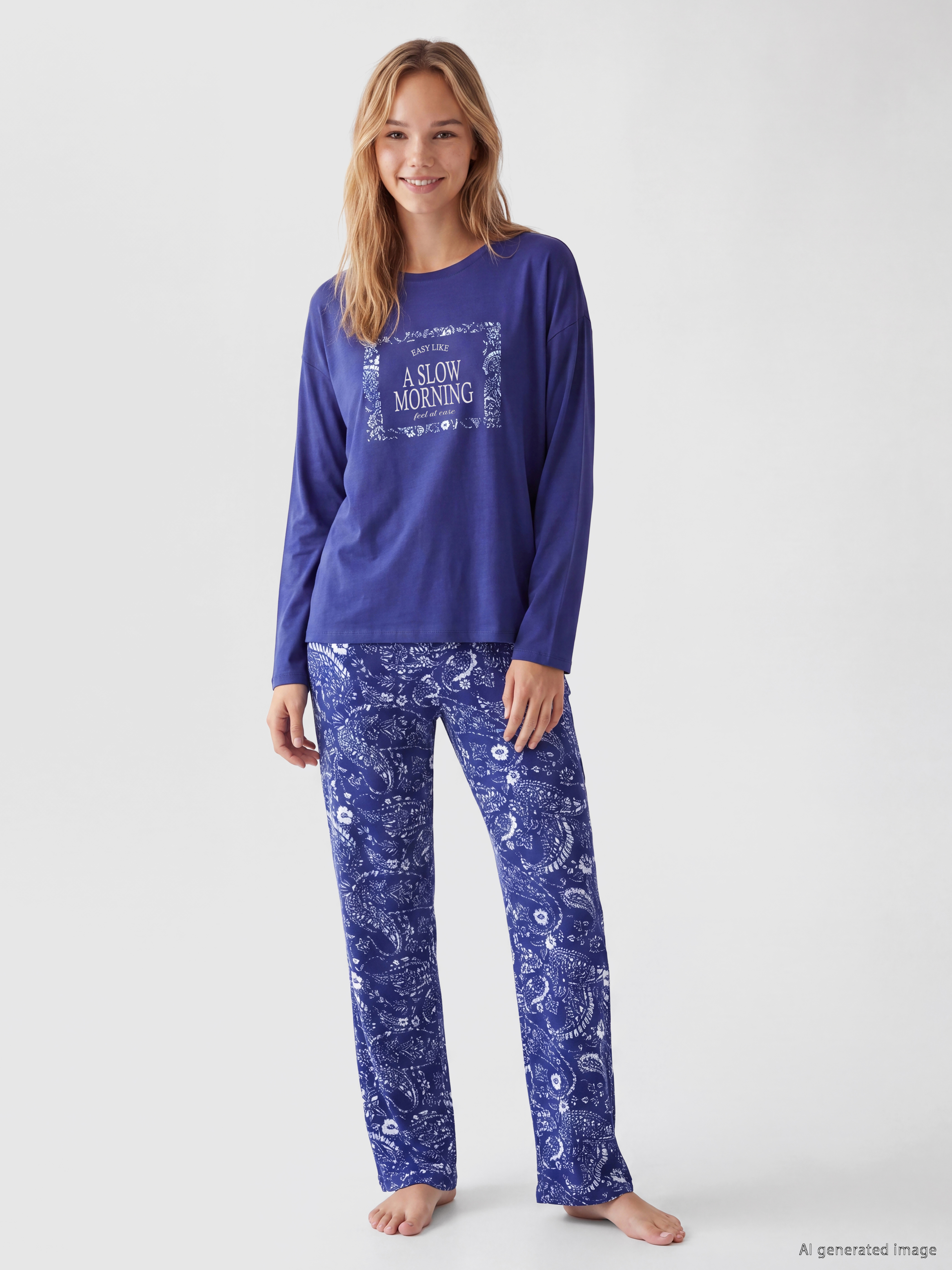 LCW DREAM Bisiklet Yaka Baskılı Kadın Pijama Takımı