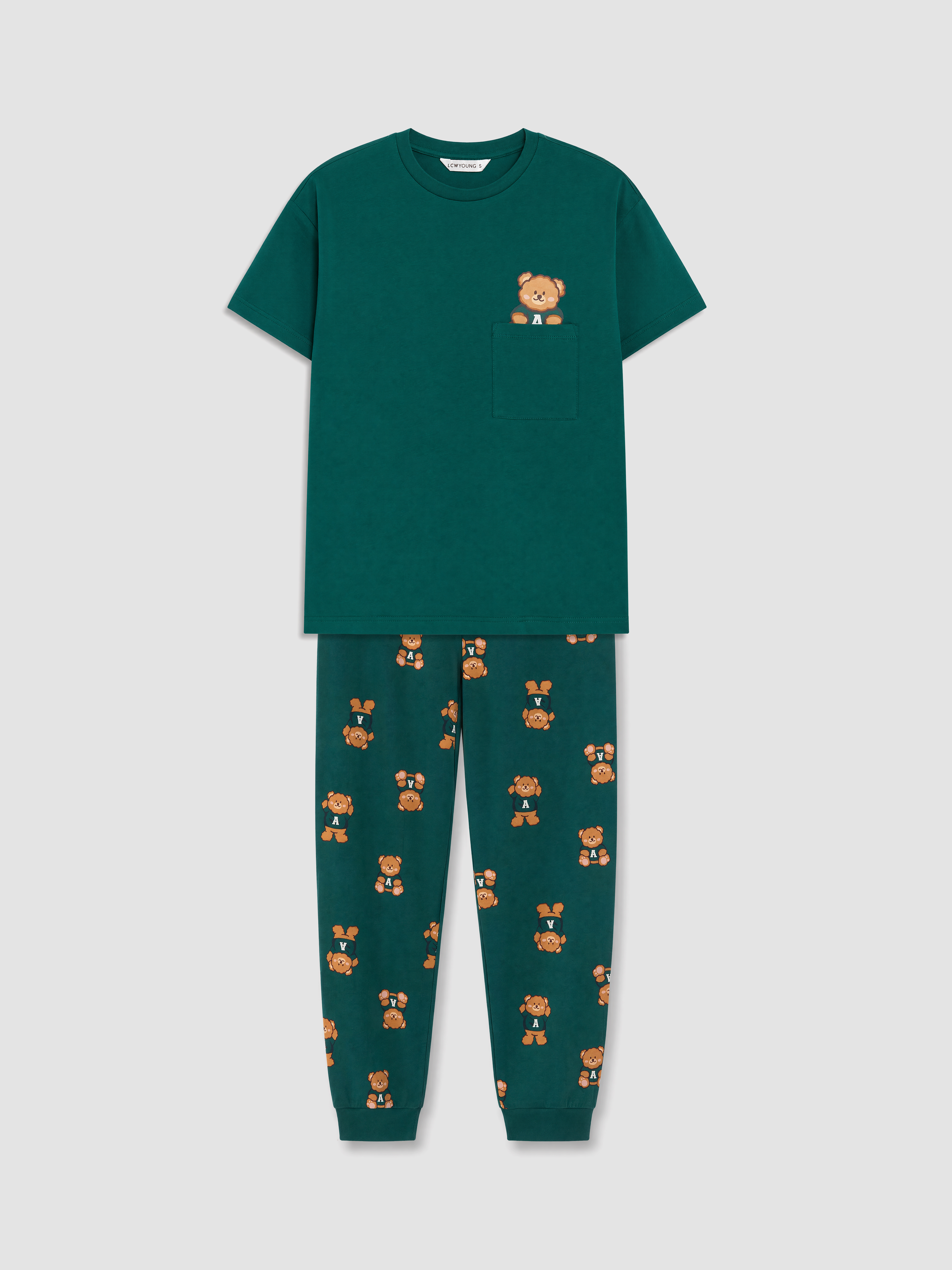 LCW Young Bisiklet Yaka Ayıcık Baskılı Kadın Pijama Takımı görsel 6